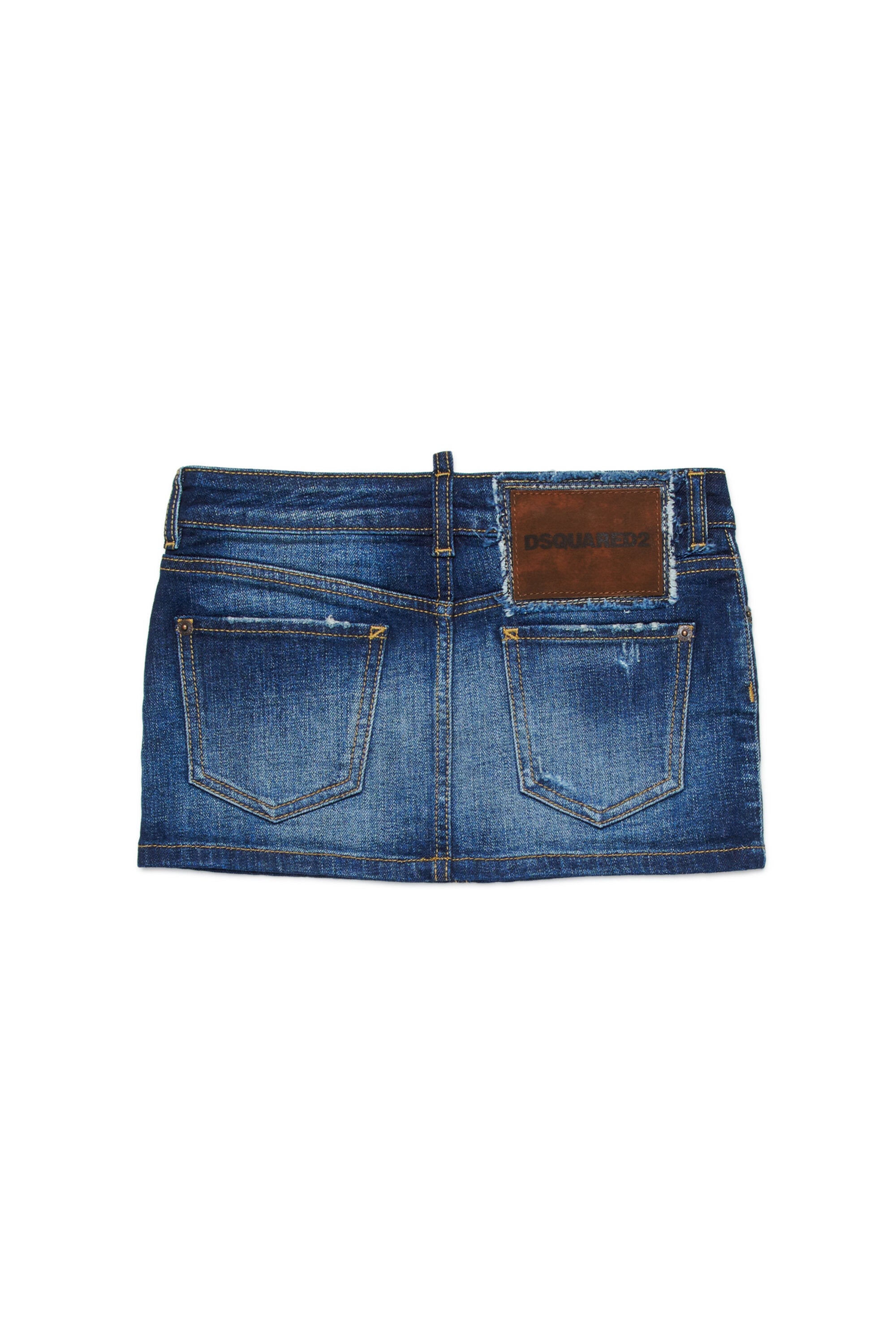 Dark blue denim mini skirt with breaks