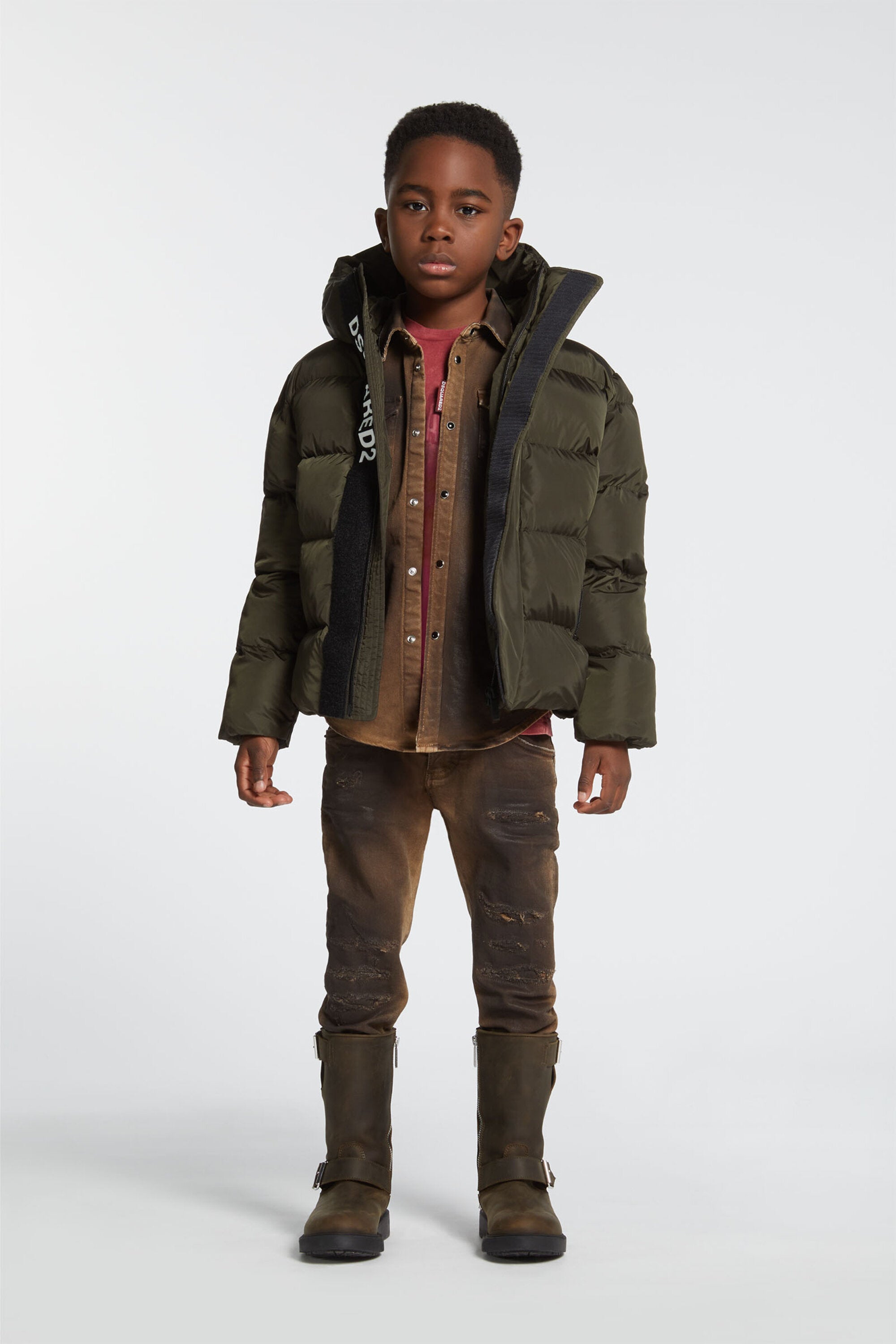 Short padded jacket with hood and DSQUARED2 logo