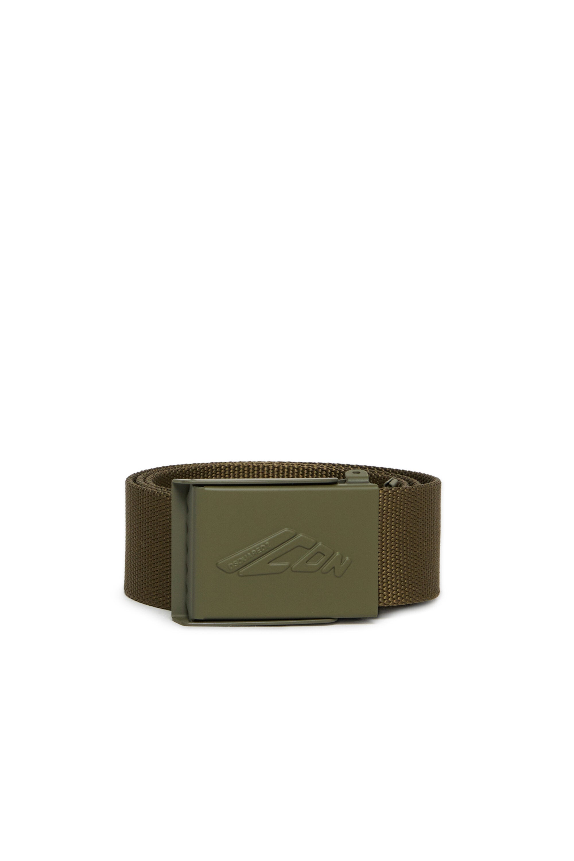 Ribbon belt with branded buckle