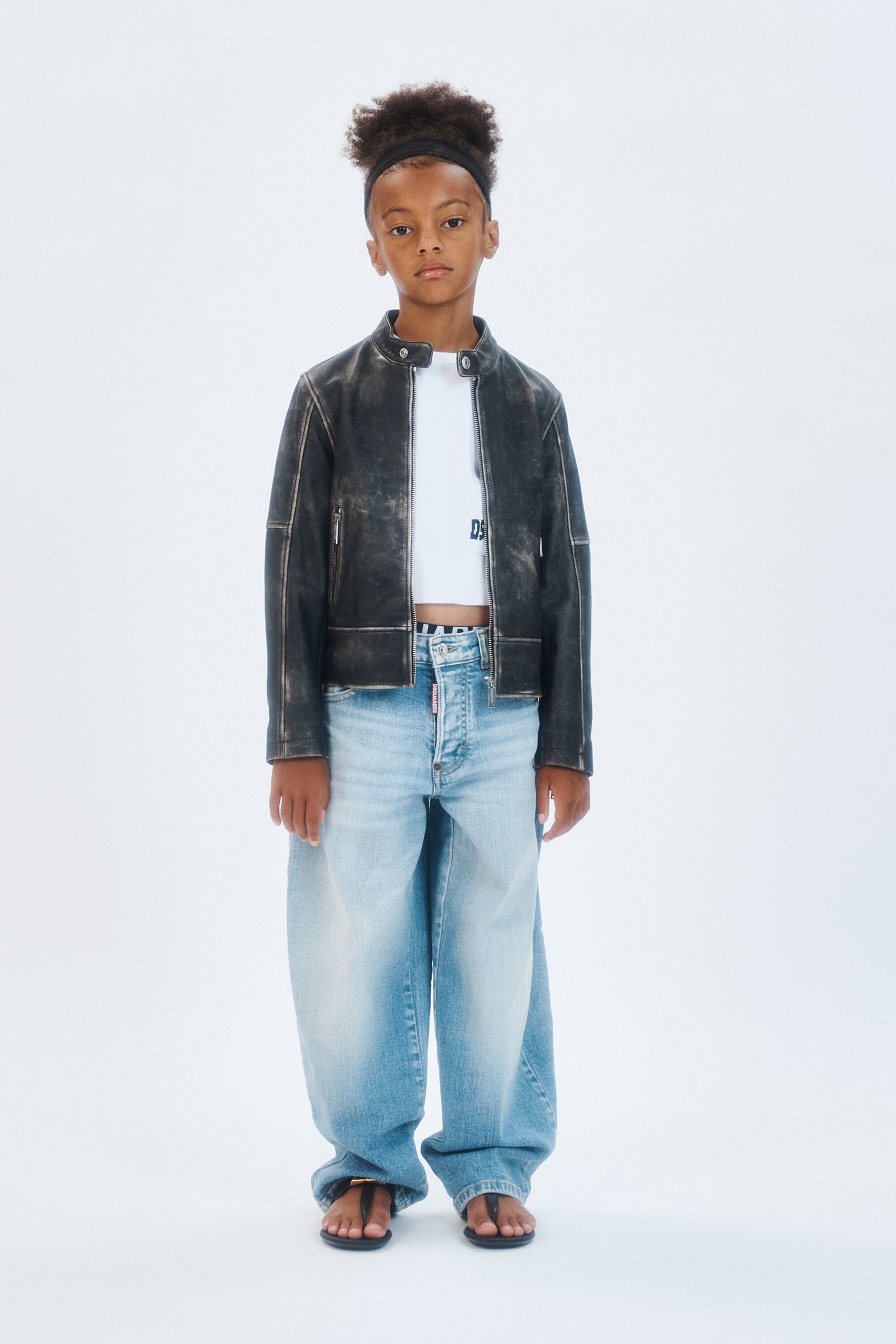 Leather worn effect nail jacket