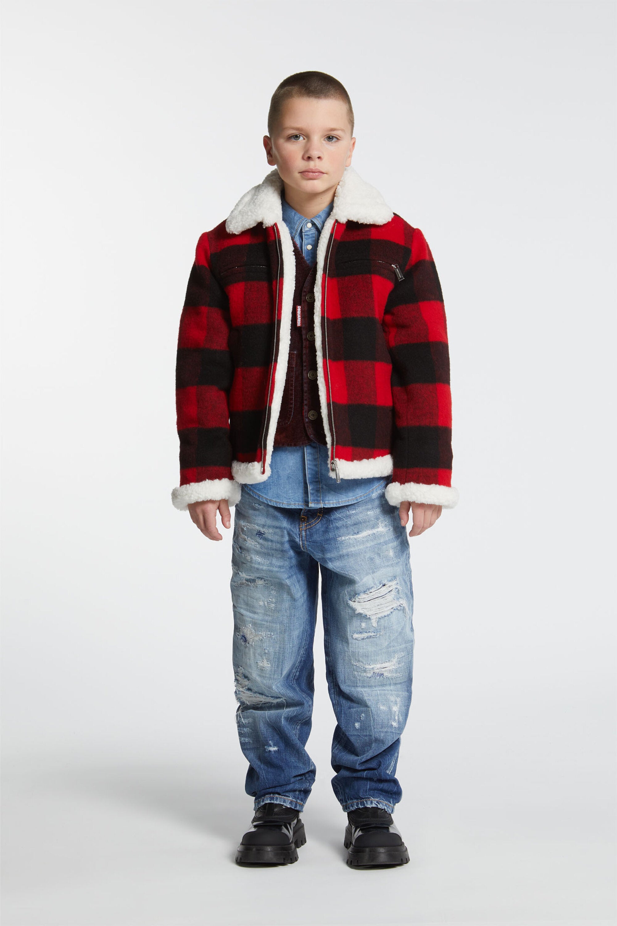 Plaid flannel shearling jacket