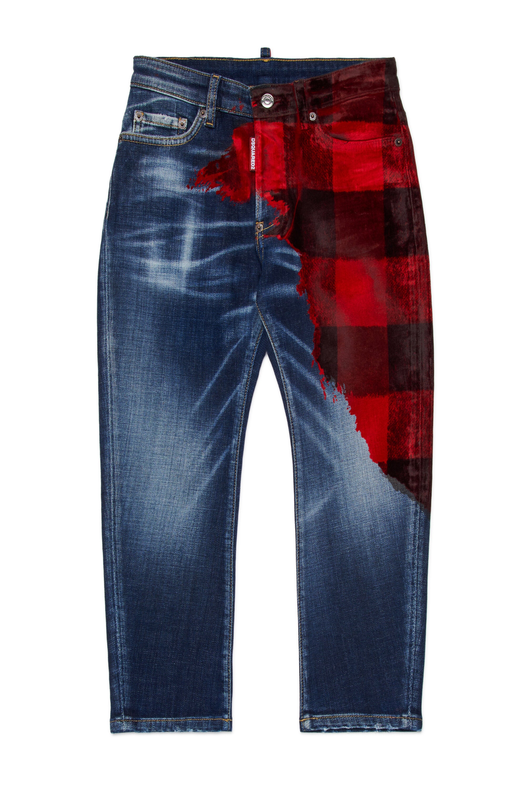 Dark blue loose jeans with plaid print - Bro Jean