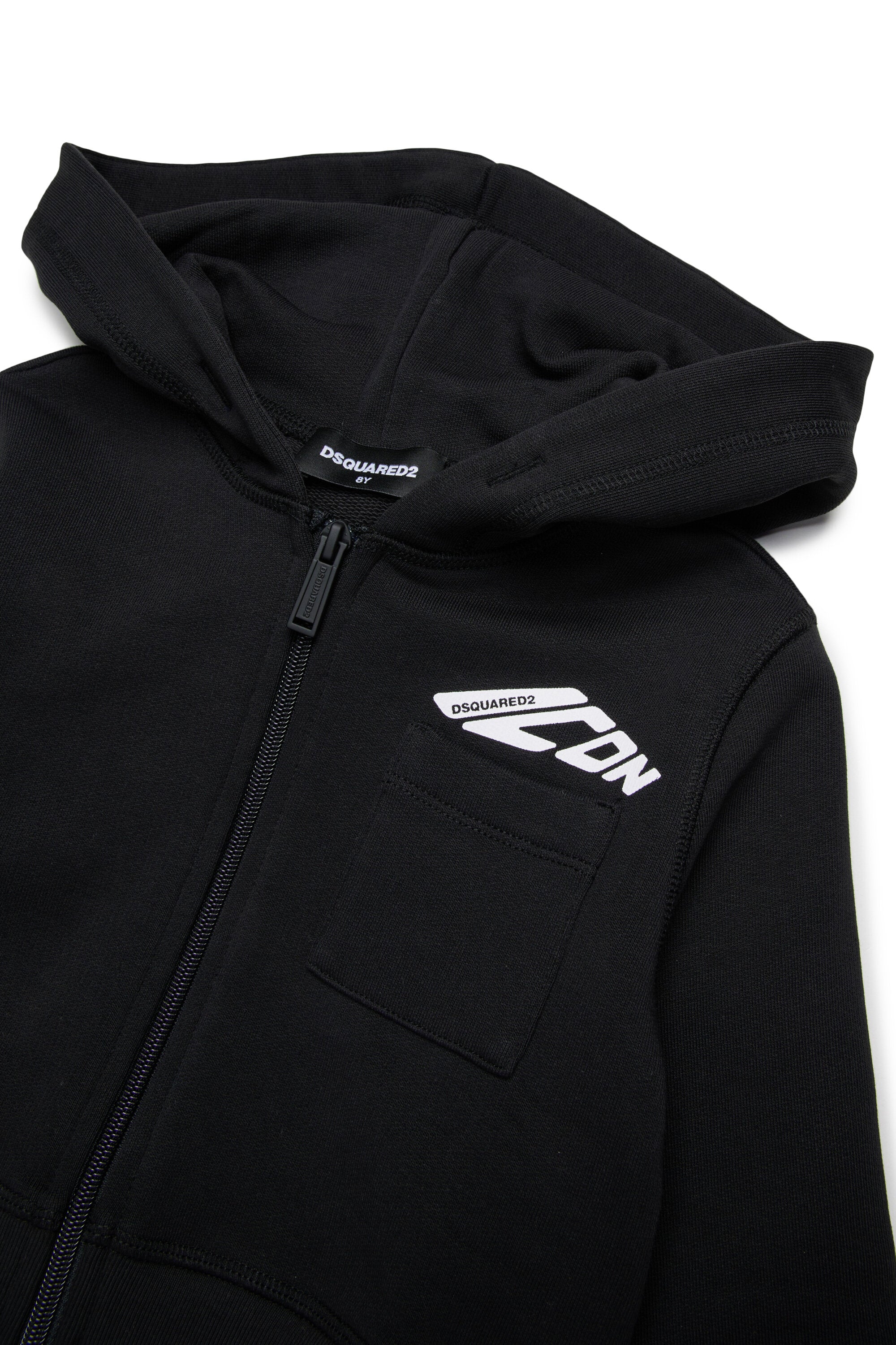 Cropped hooded sweatshirt with breast pocket