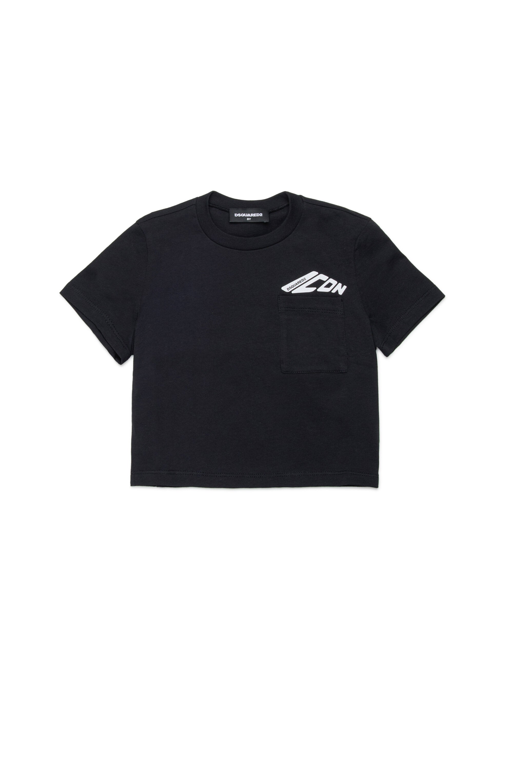 Cropped jersey T-shirt with breast pocket
