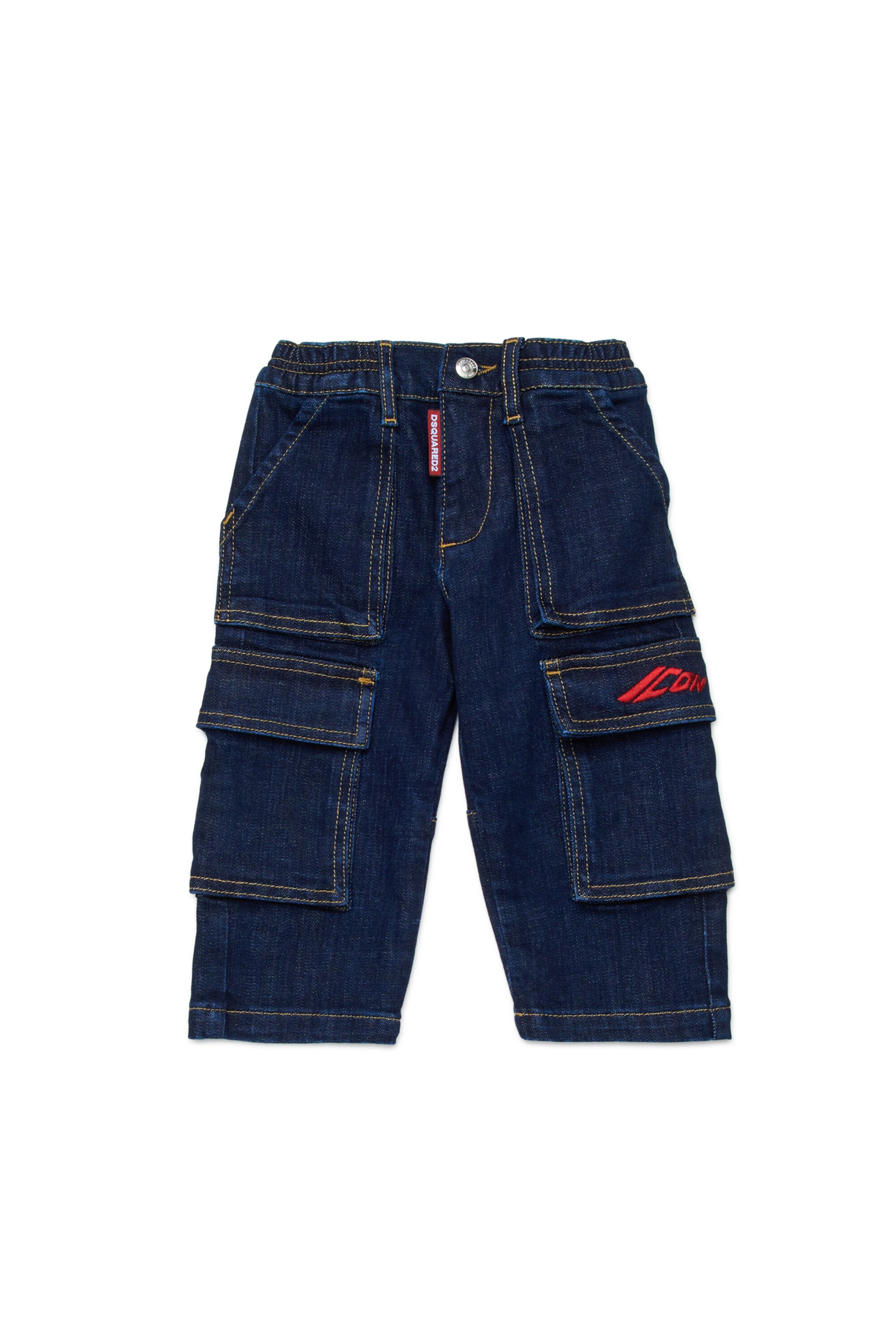 Regular dark blue denim cargo jeans