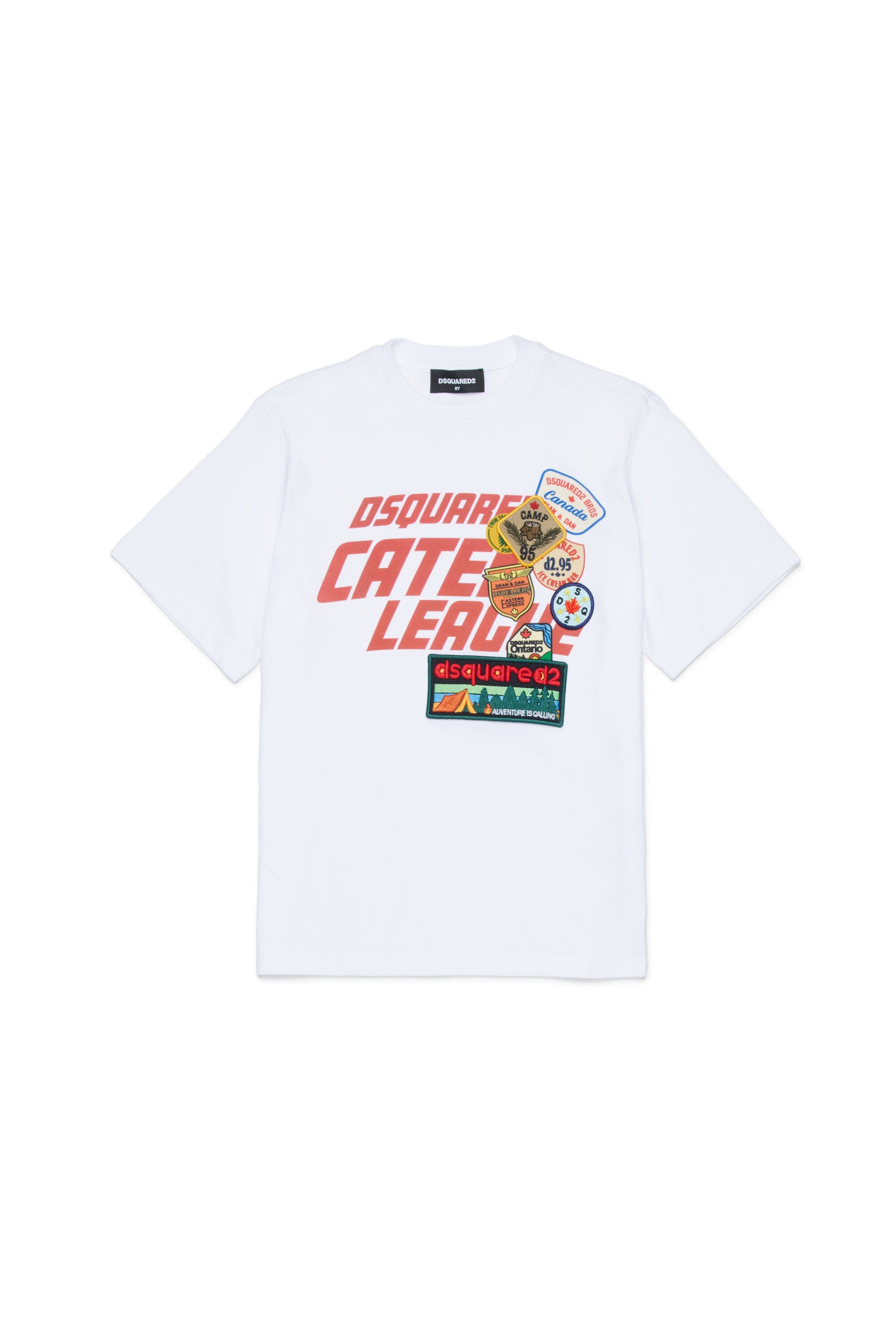 T-shirt with logo and patch applications