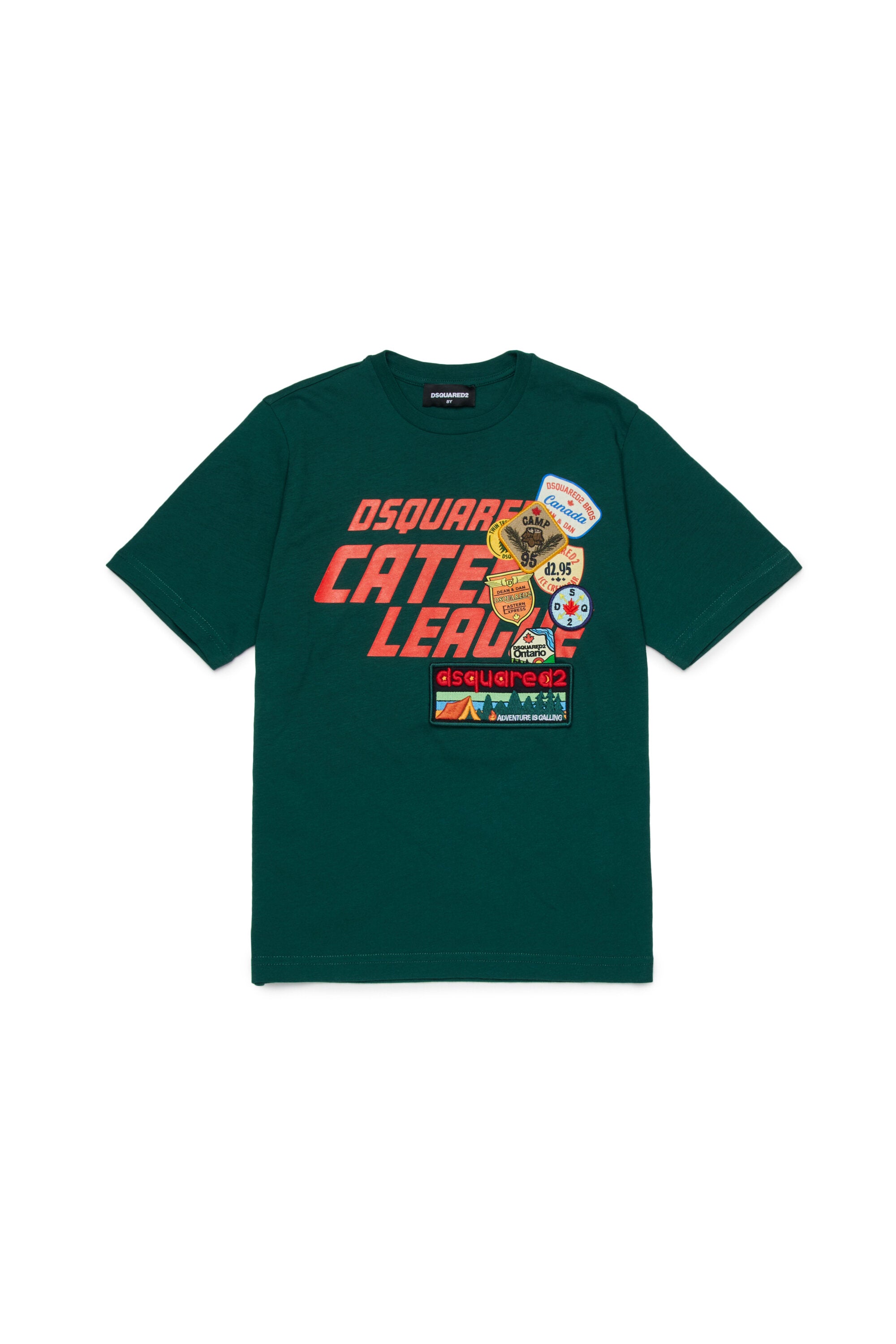 T-shirt with logo and patch applications