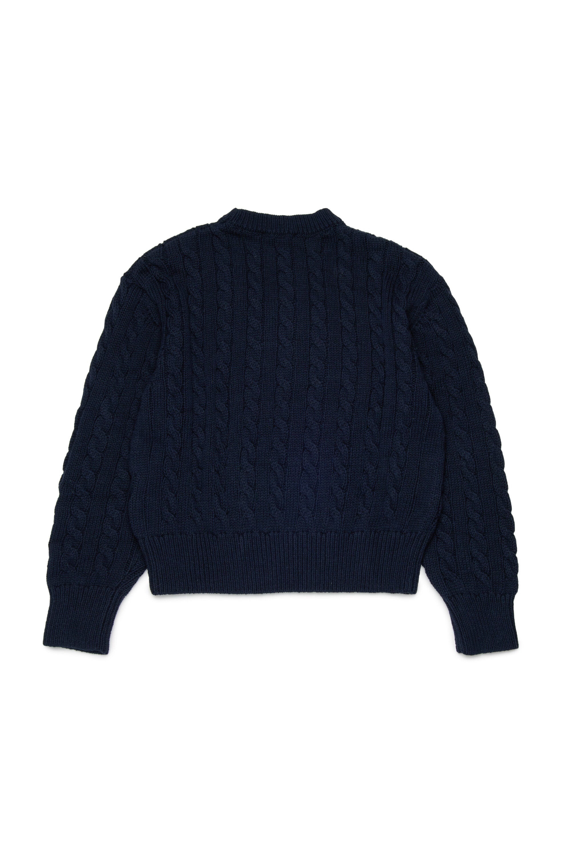 Cable-knit crewneck pullover with logo
