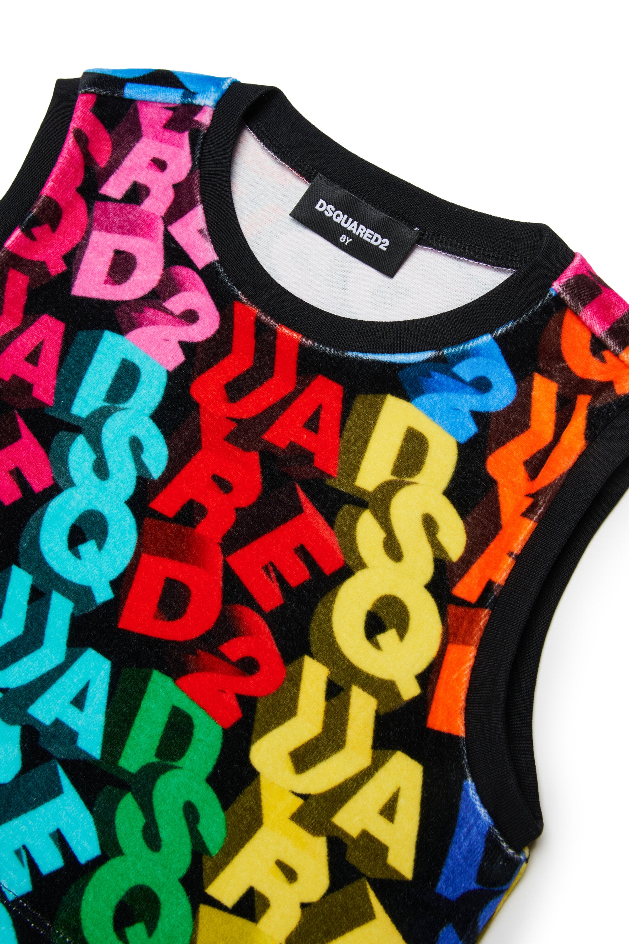 Sleeveless T-shirt with colorful allover logo