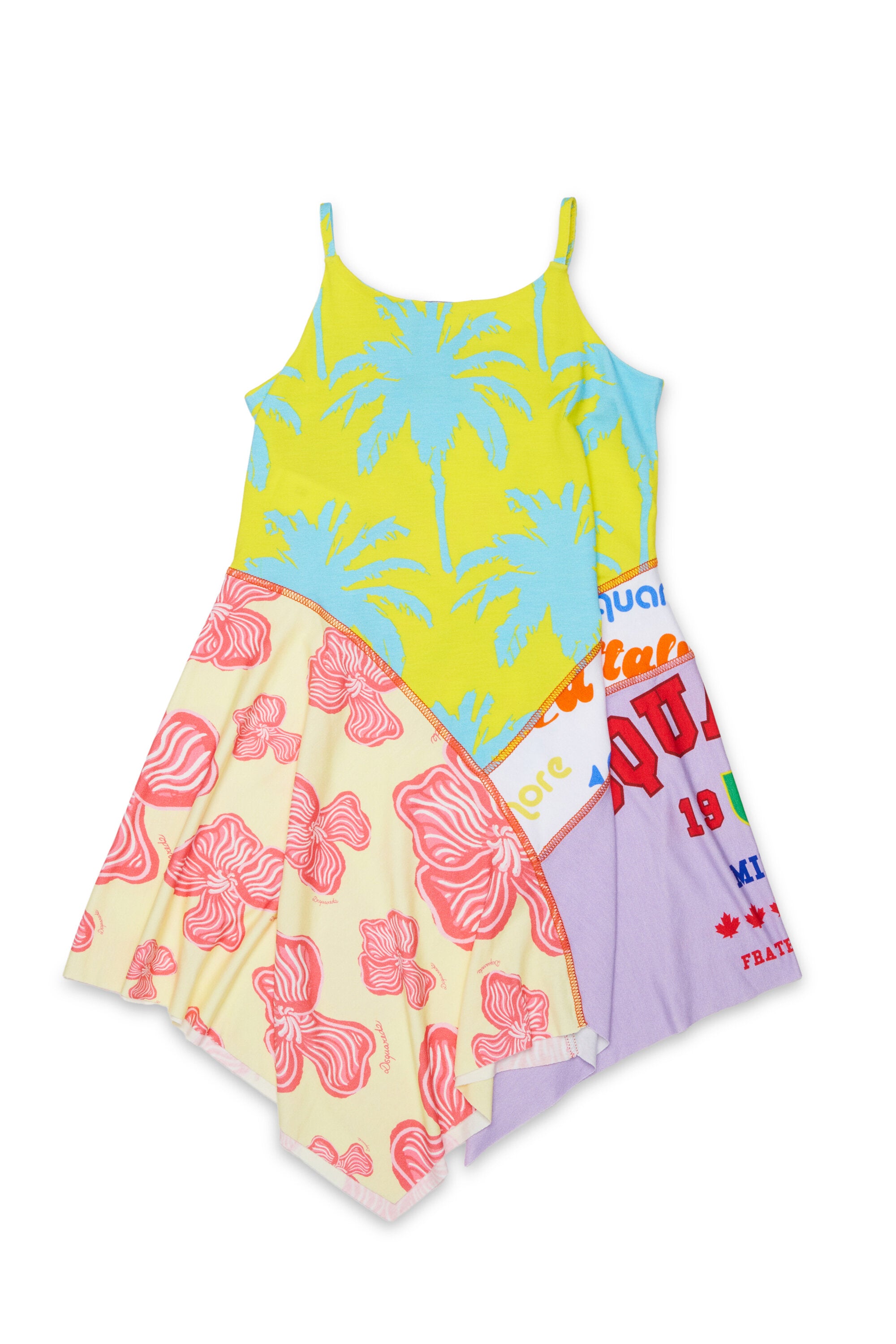 Patchwork print dress with logo