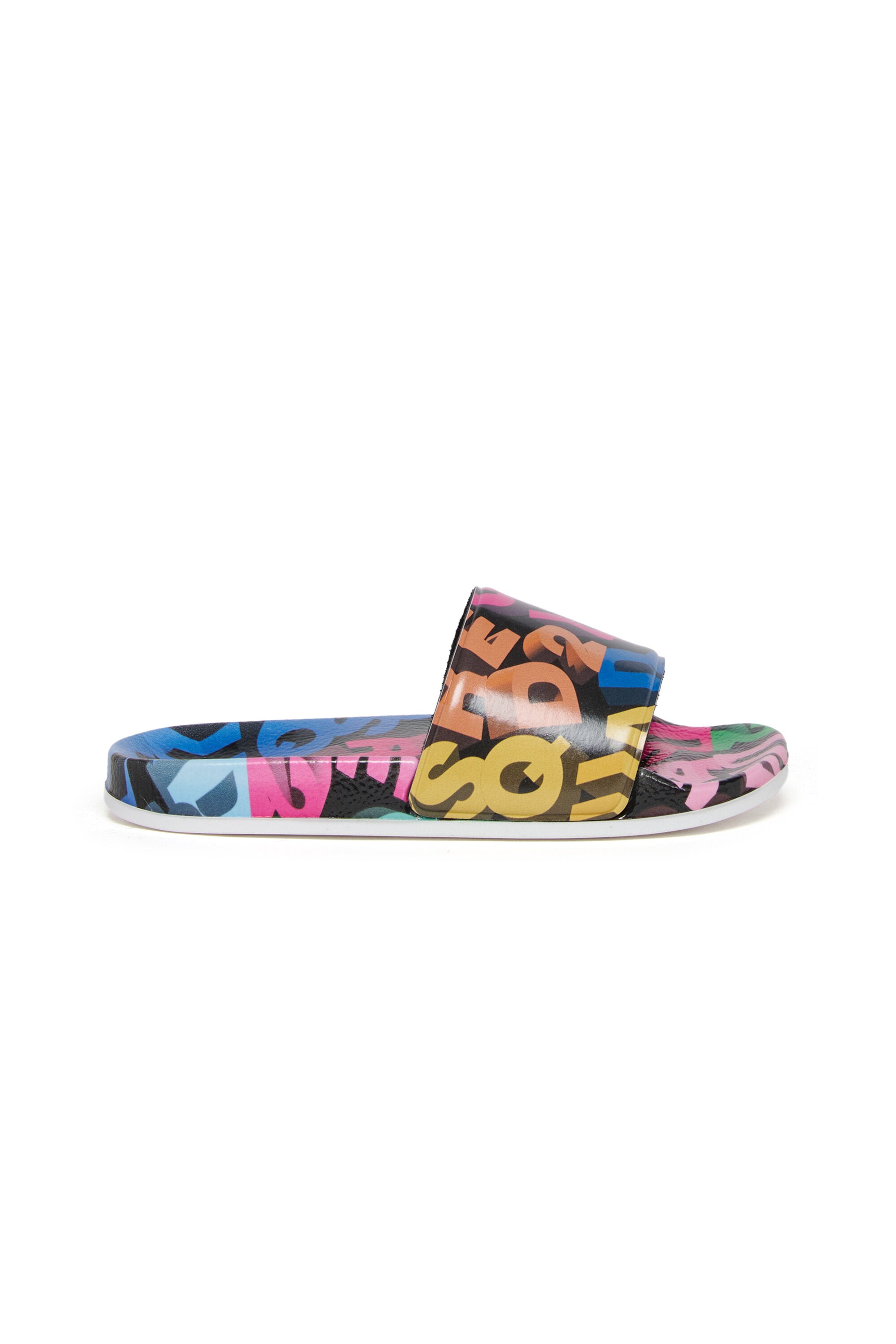 Slide with multicolor allover logo