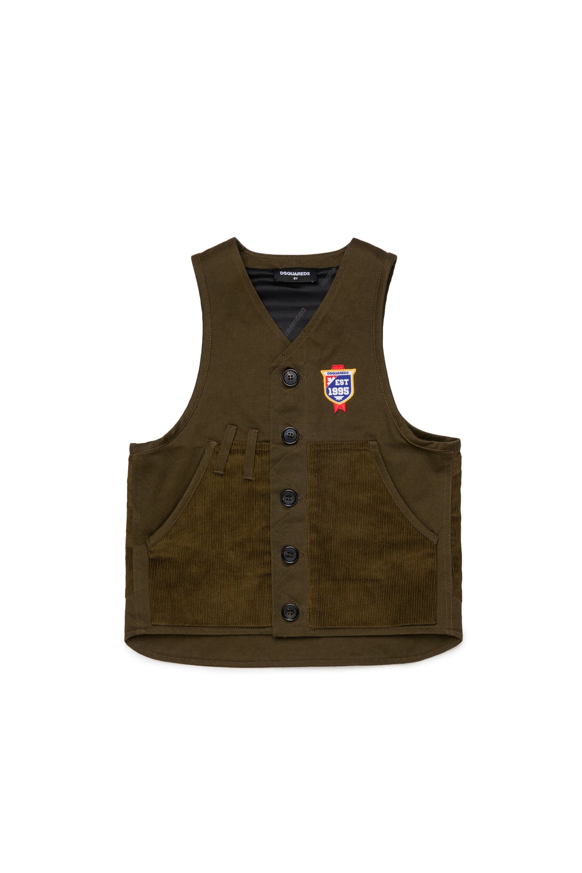 Vest with decorative patches and logo