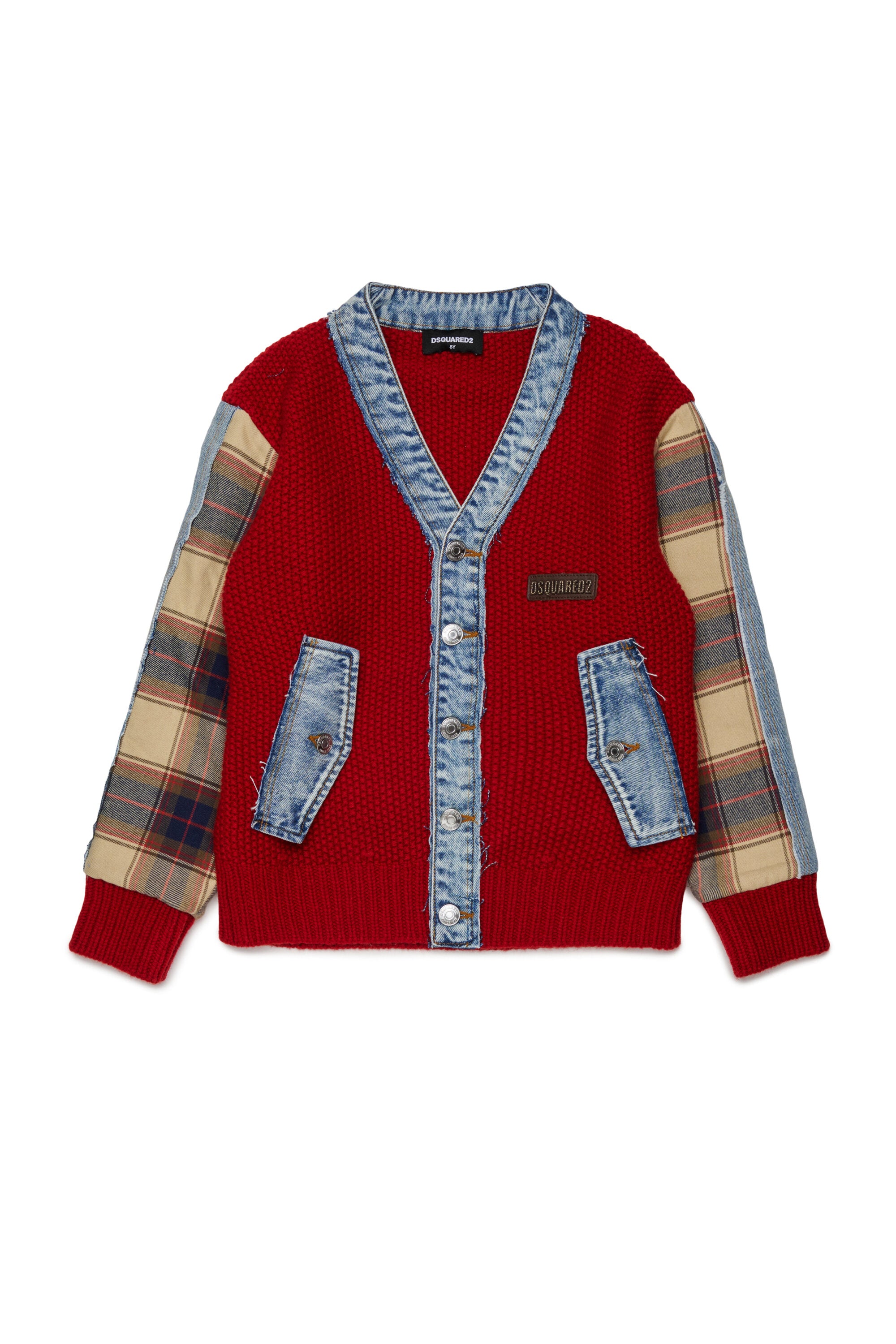 Knitted cardigan with denim details
