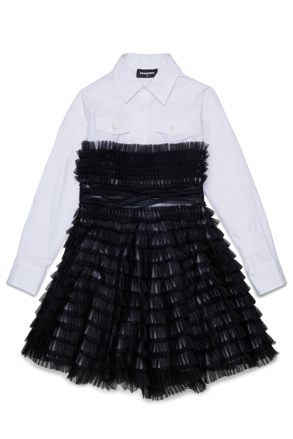 Shirt dress with pleated ruffles