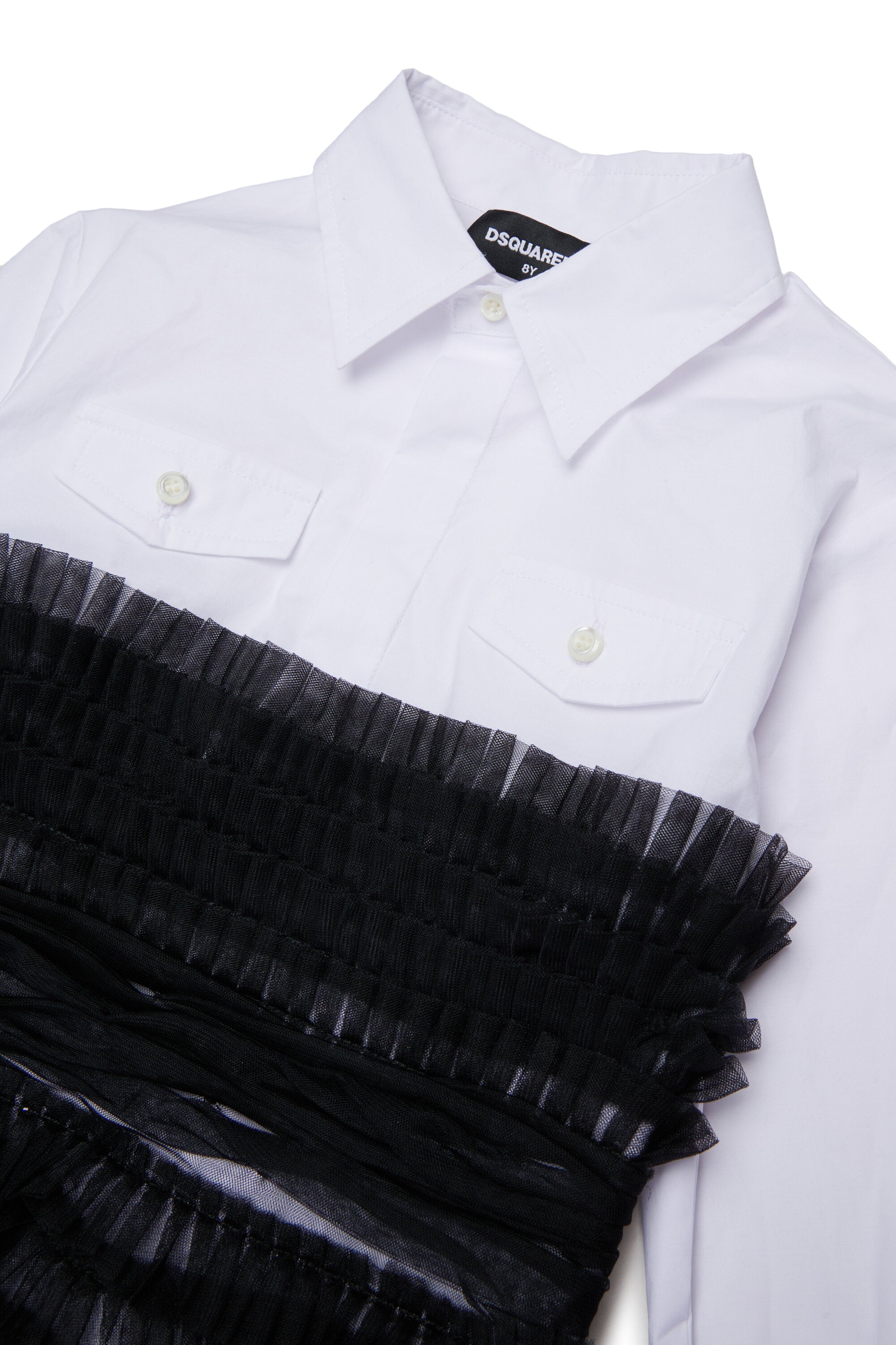 Shirt dress with pleated ruffles