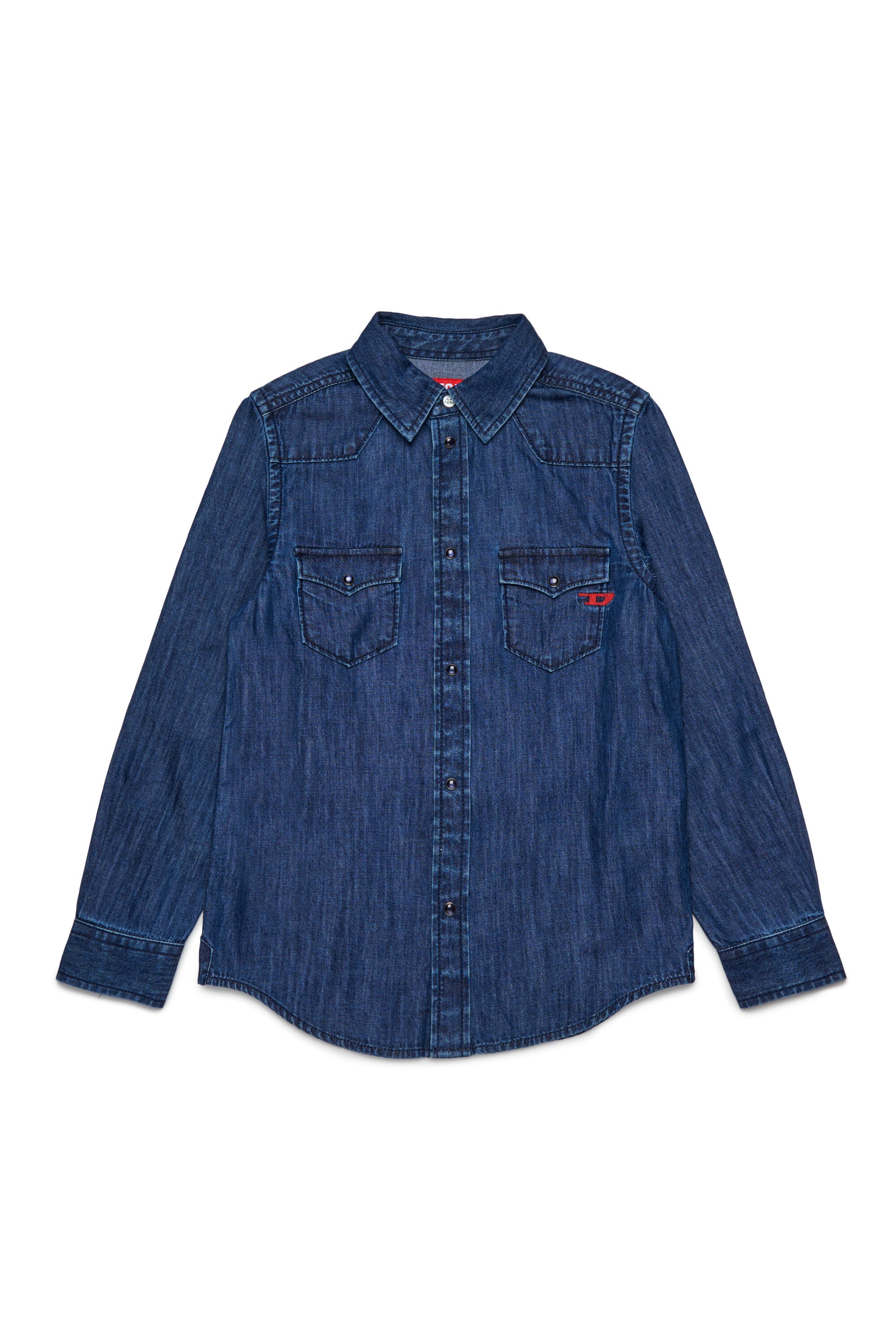 Light blue denim shirt with embroidered D