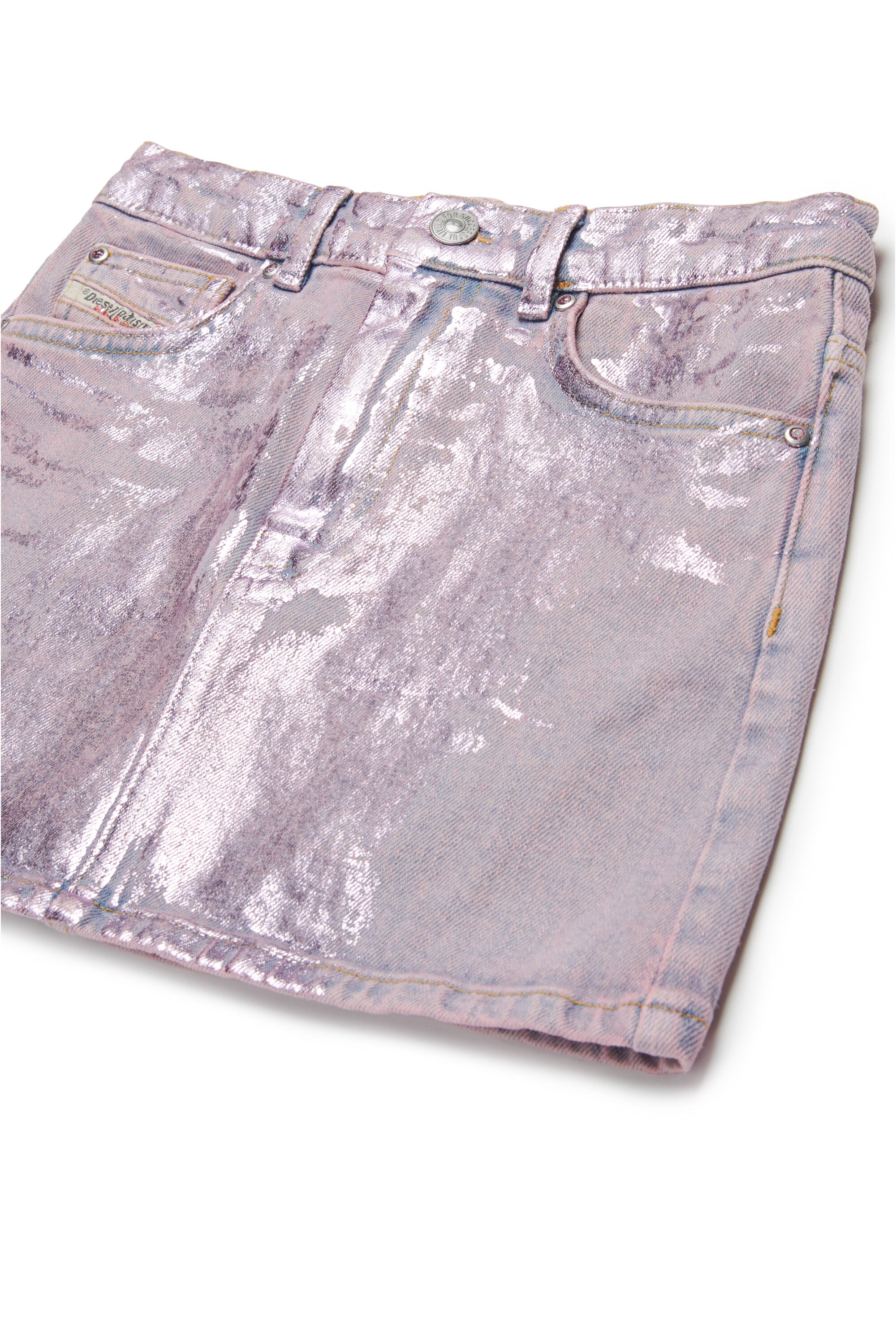 Denim skirt with mylar finishing