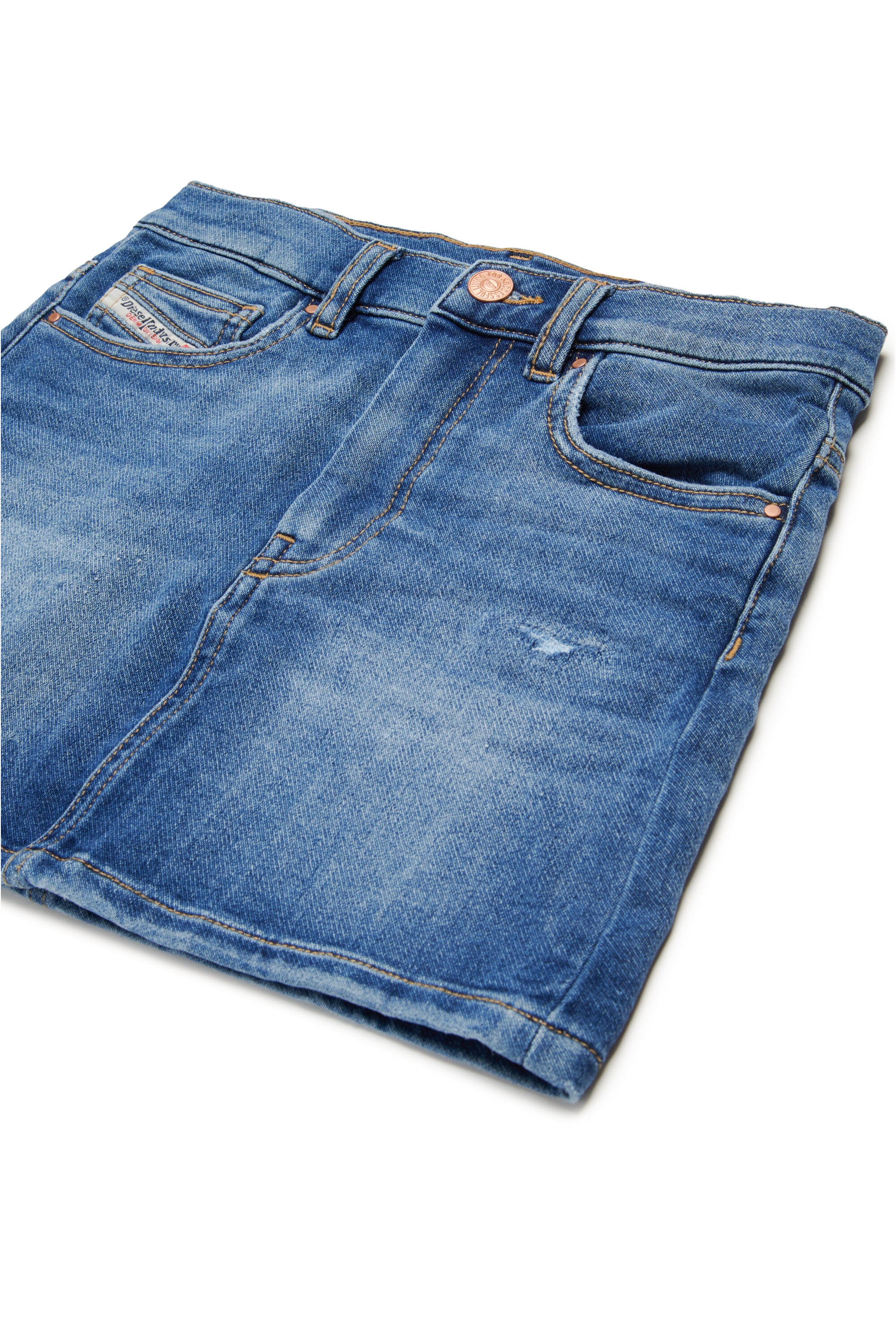 Medium blue JoggJeans® skirt with rips