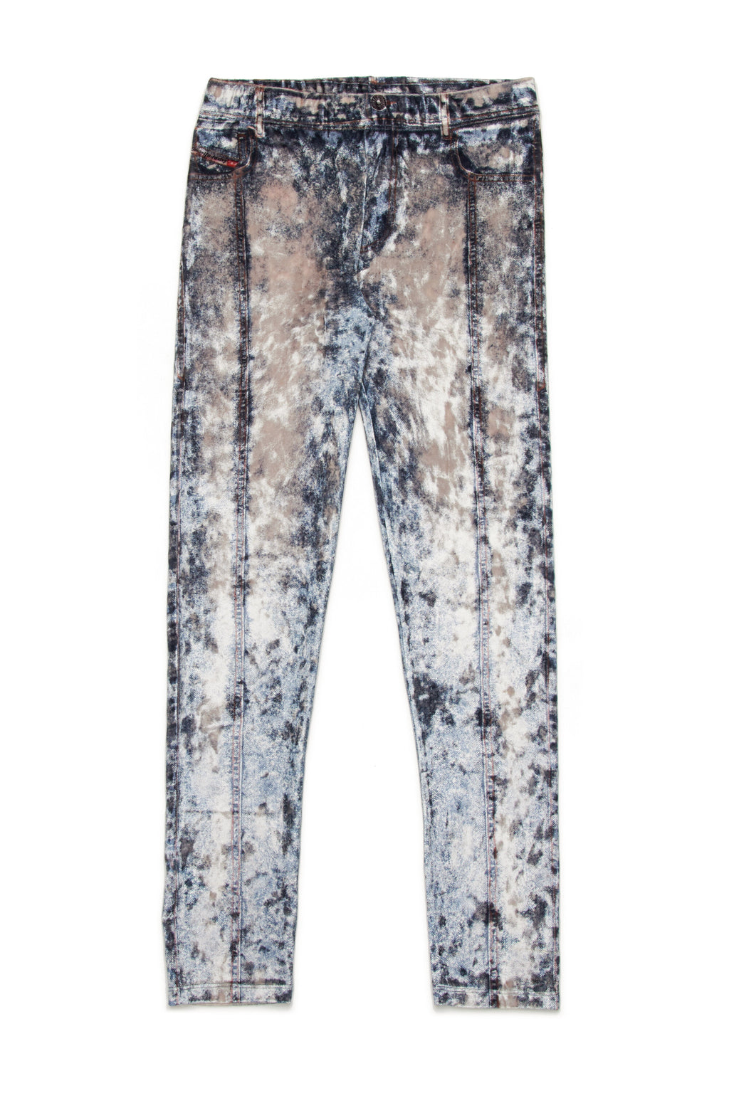 Chenille trousers with denim print