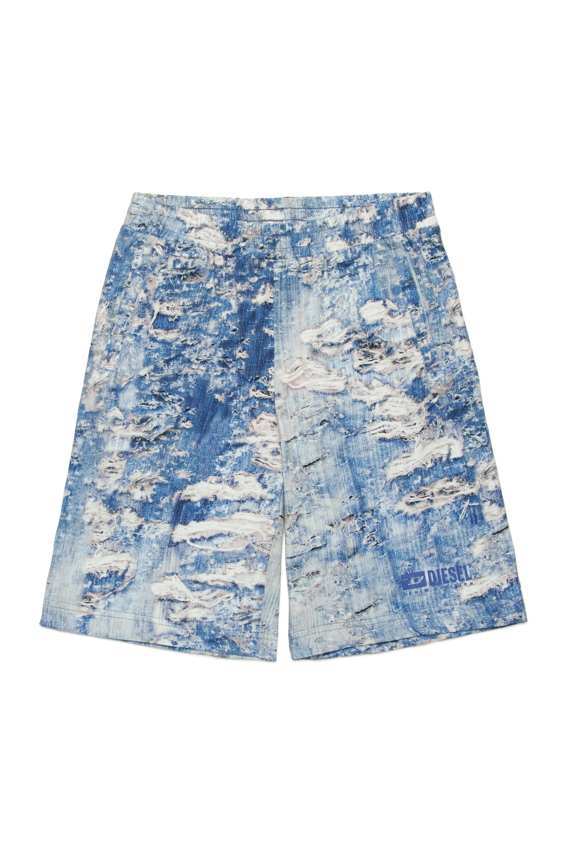 Shorts with ripped denim effect print