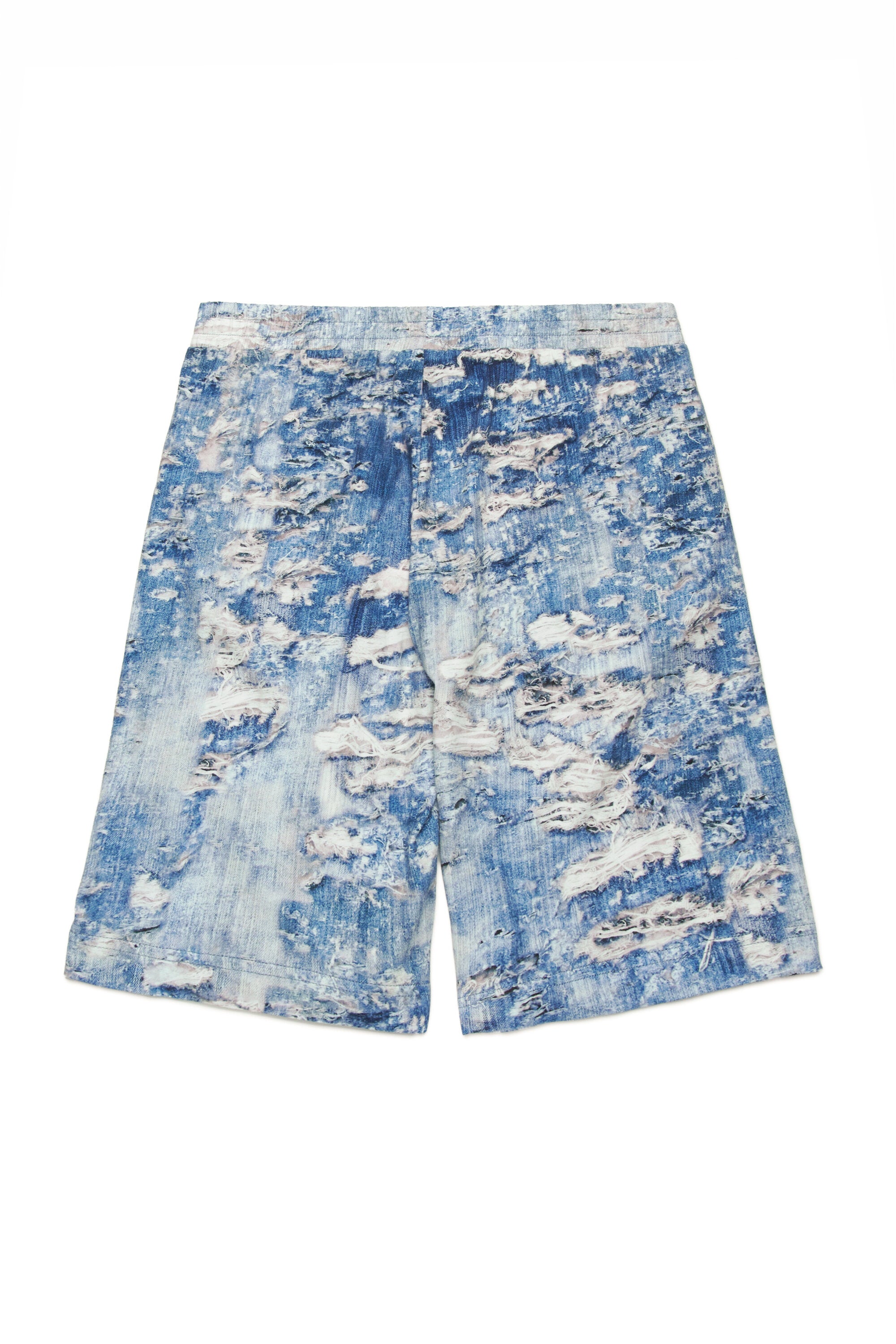 Shorts with ripped denim effect print