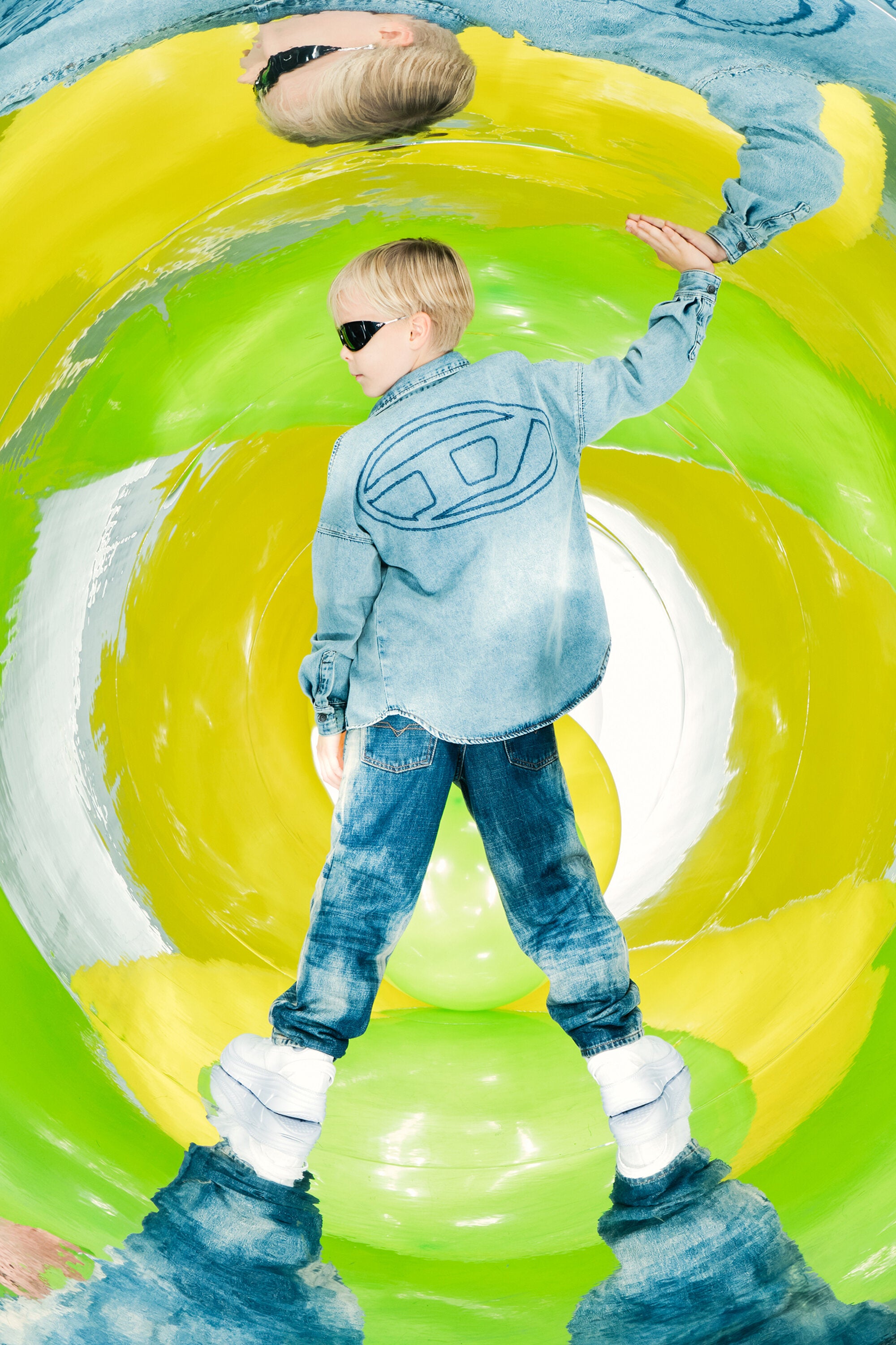 Marbled denim shirt with Oval D maxi logo