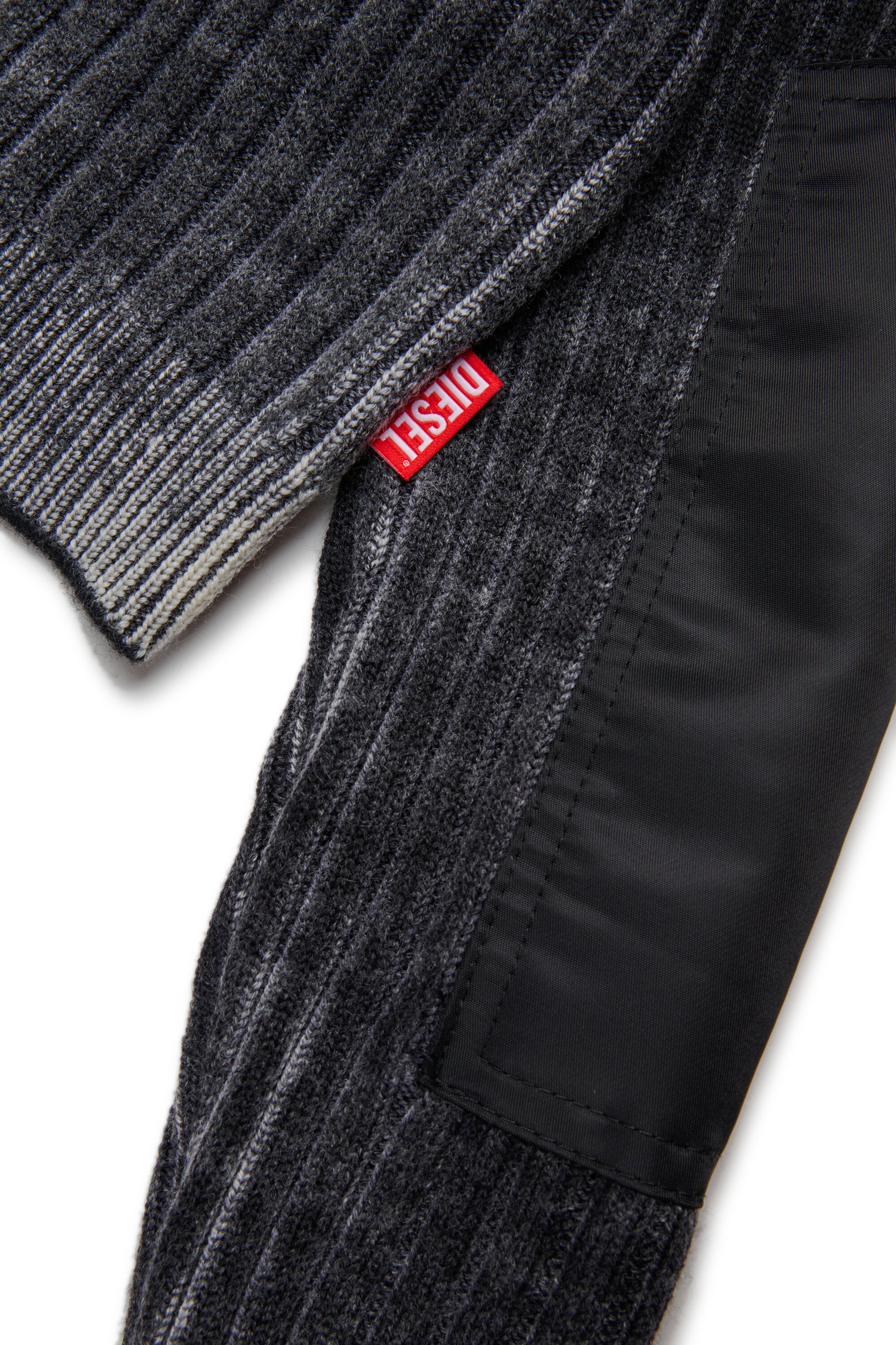 Ribbed merino wool cardigan with inserts