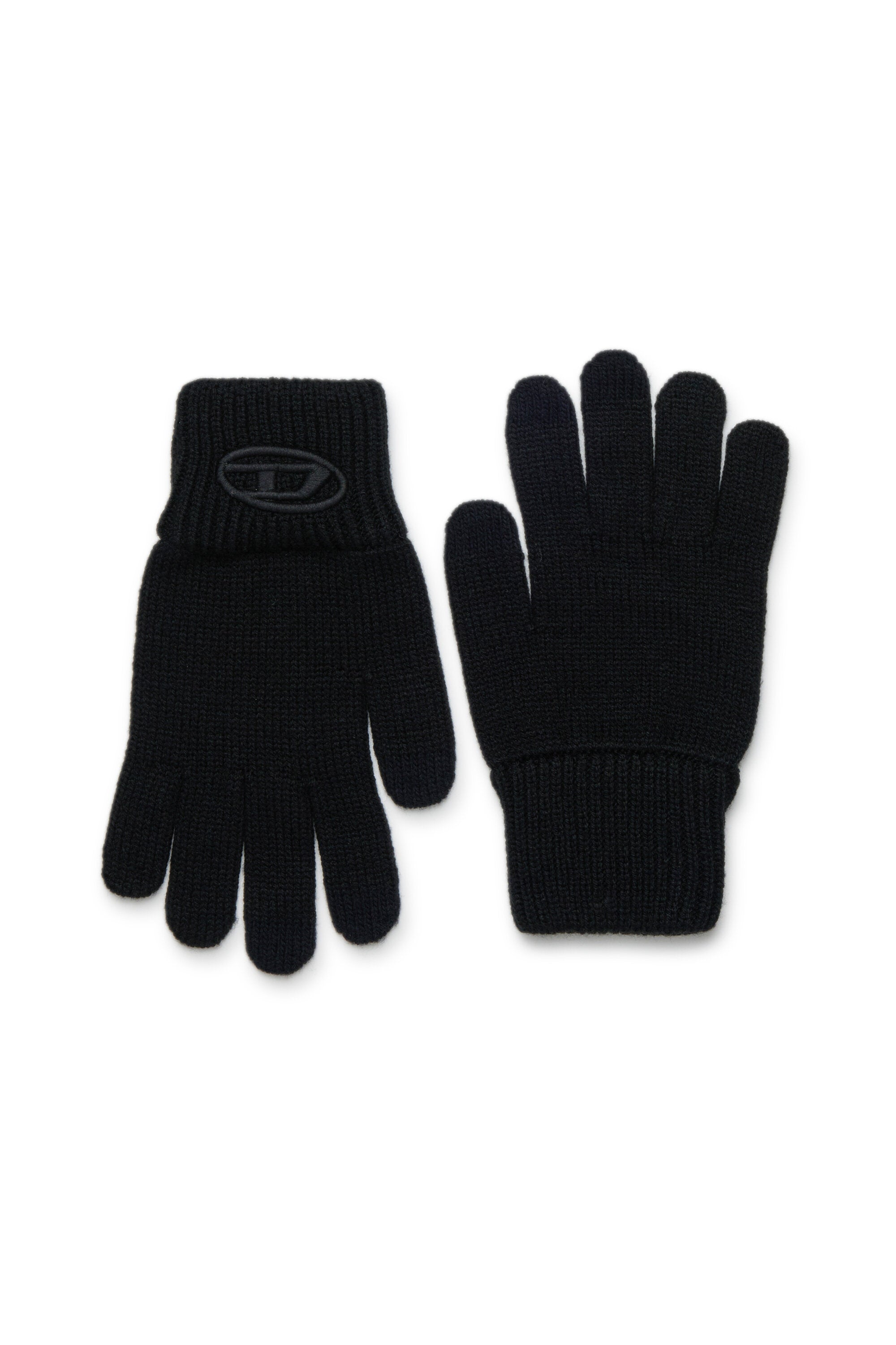 Branded wool-blend knit gloves