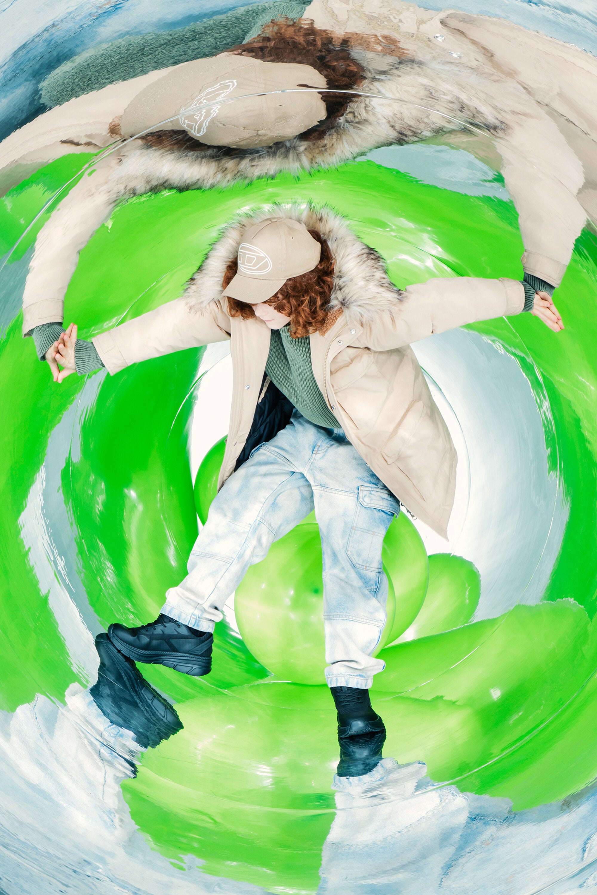 Shiny winter parka with teddy hood