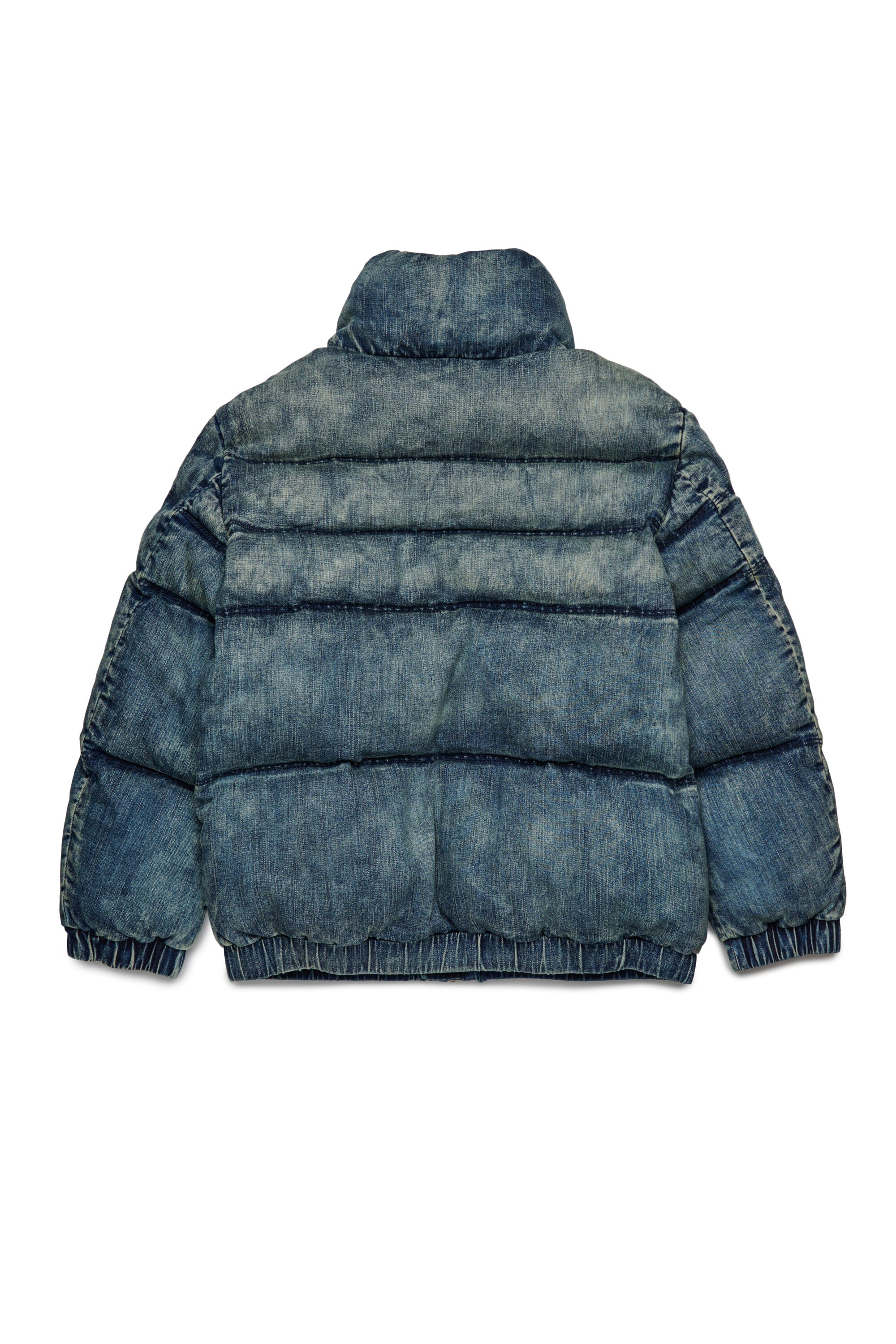 Short padded jacket in dirty effect denim