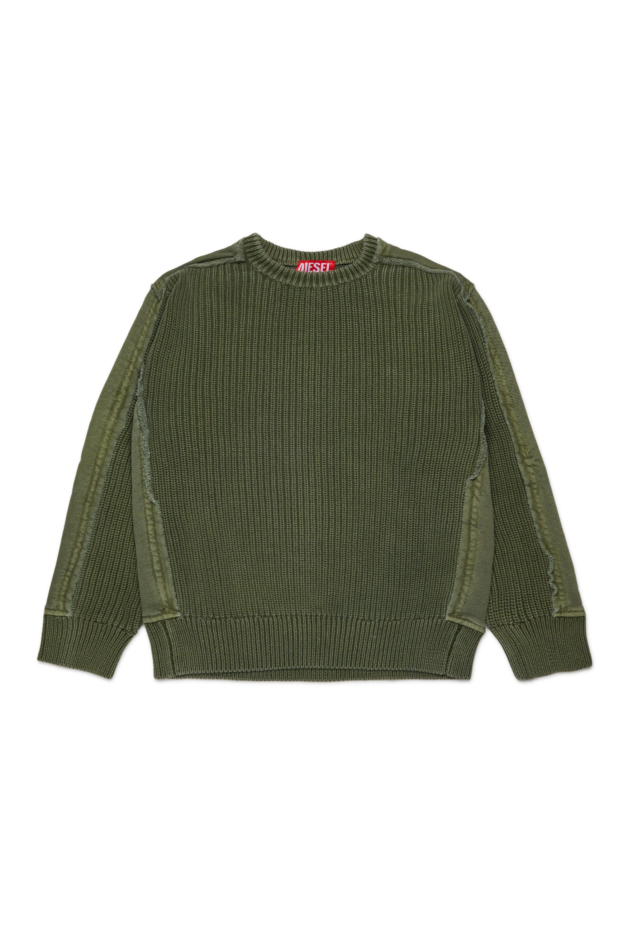 Sweater fleece and used-effect knit sweater