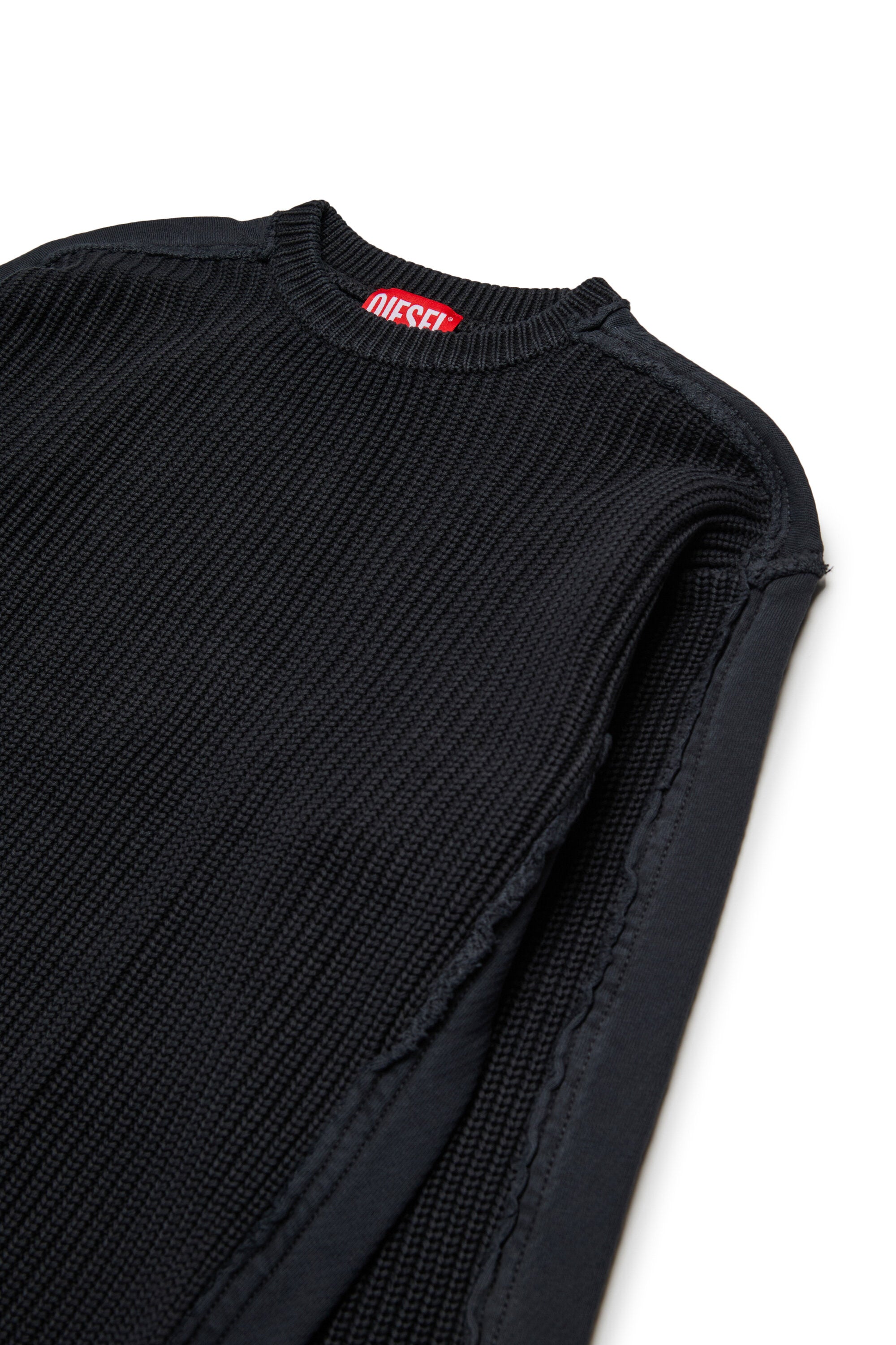 Sweater fleece and used-effect knit sweater