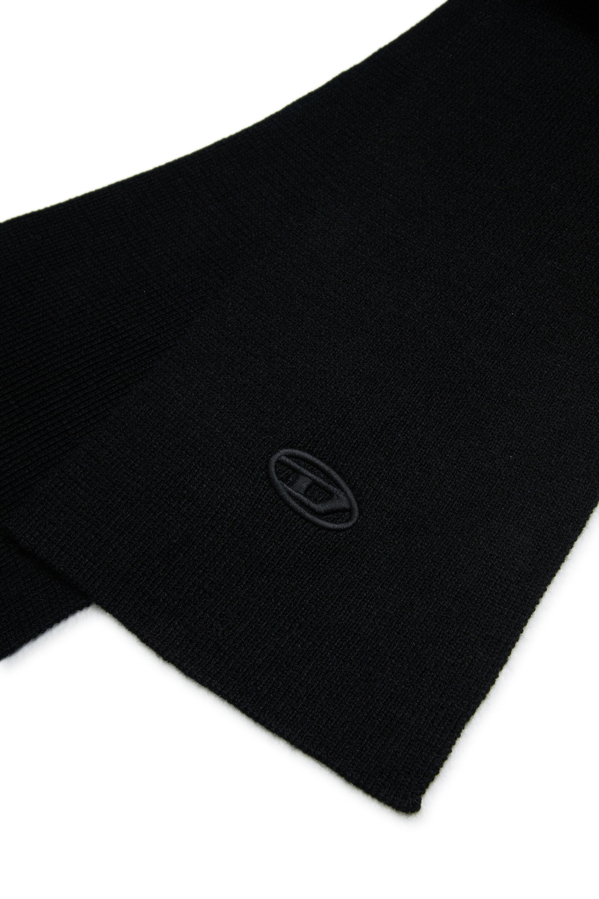 Wool-blend knit scarf branded with logo