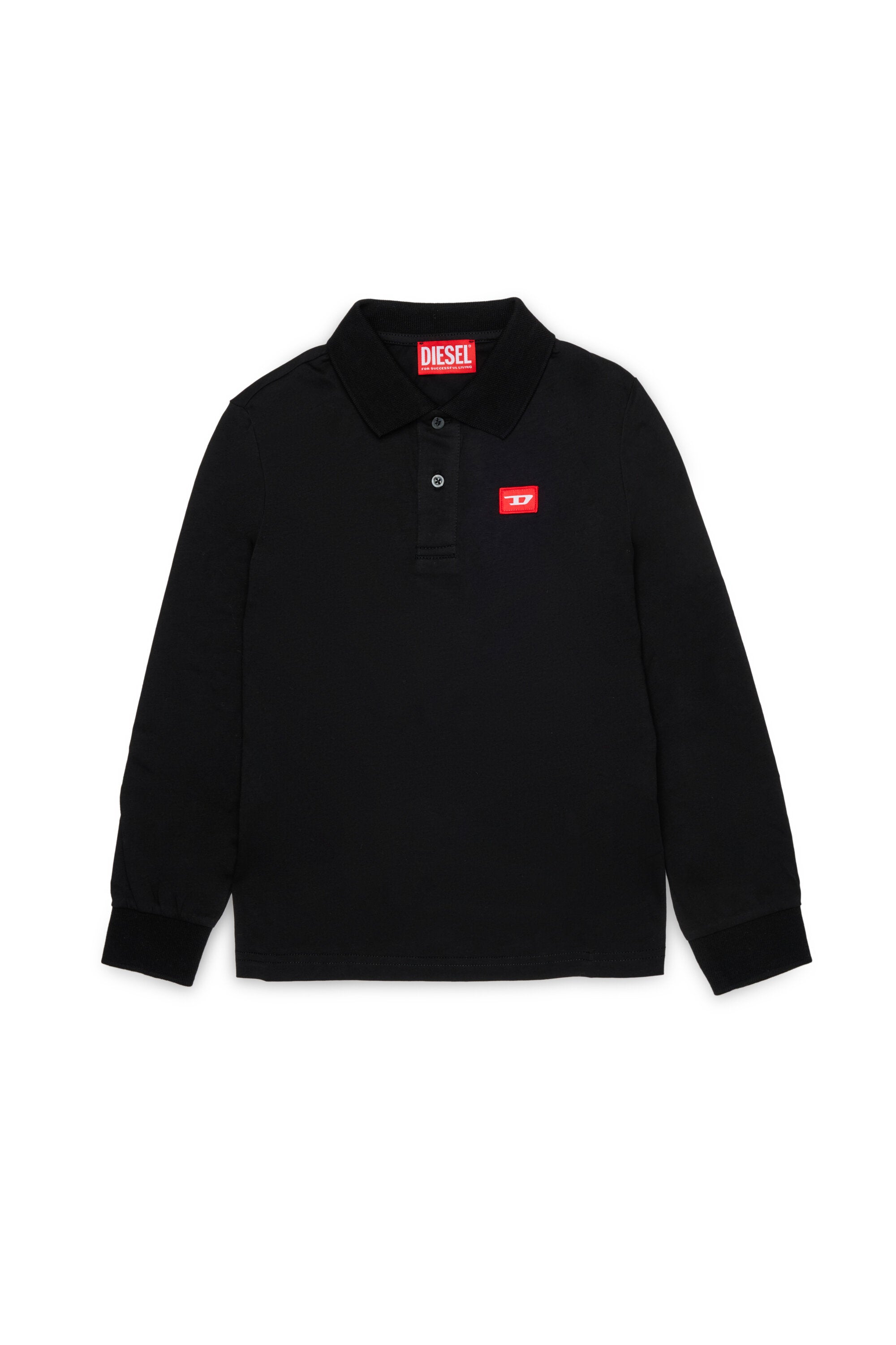 Jersey polo shirt with red D patch