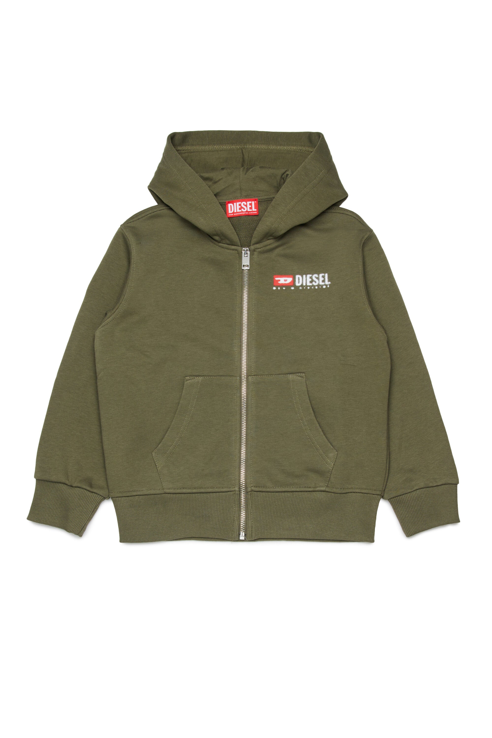 Hooded sweatshirt with zip and Diesel Denim Division logo