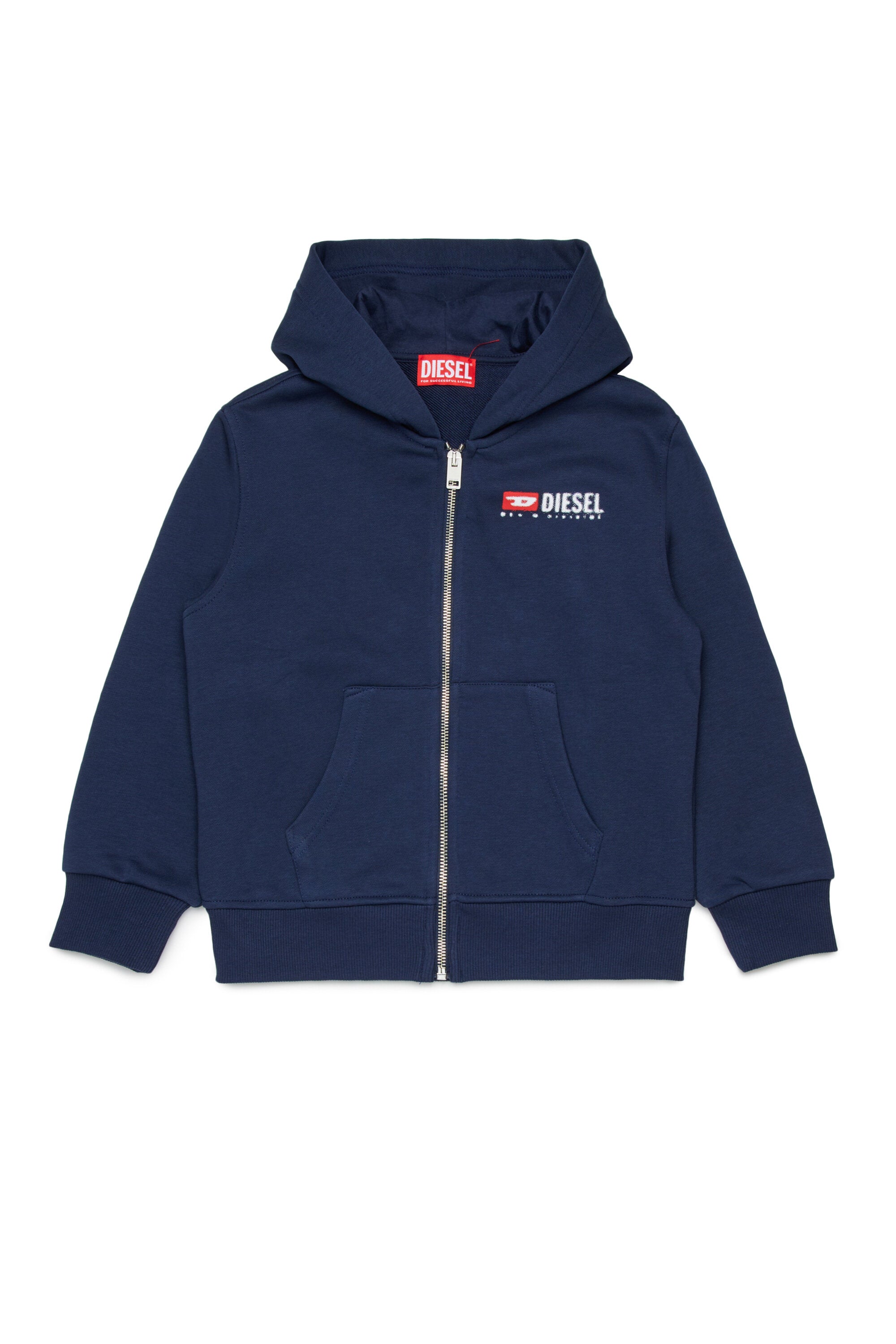 Hooded sweatshirt with zip and Diesel Denim Division logo