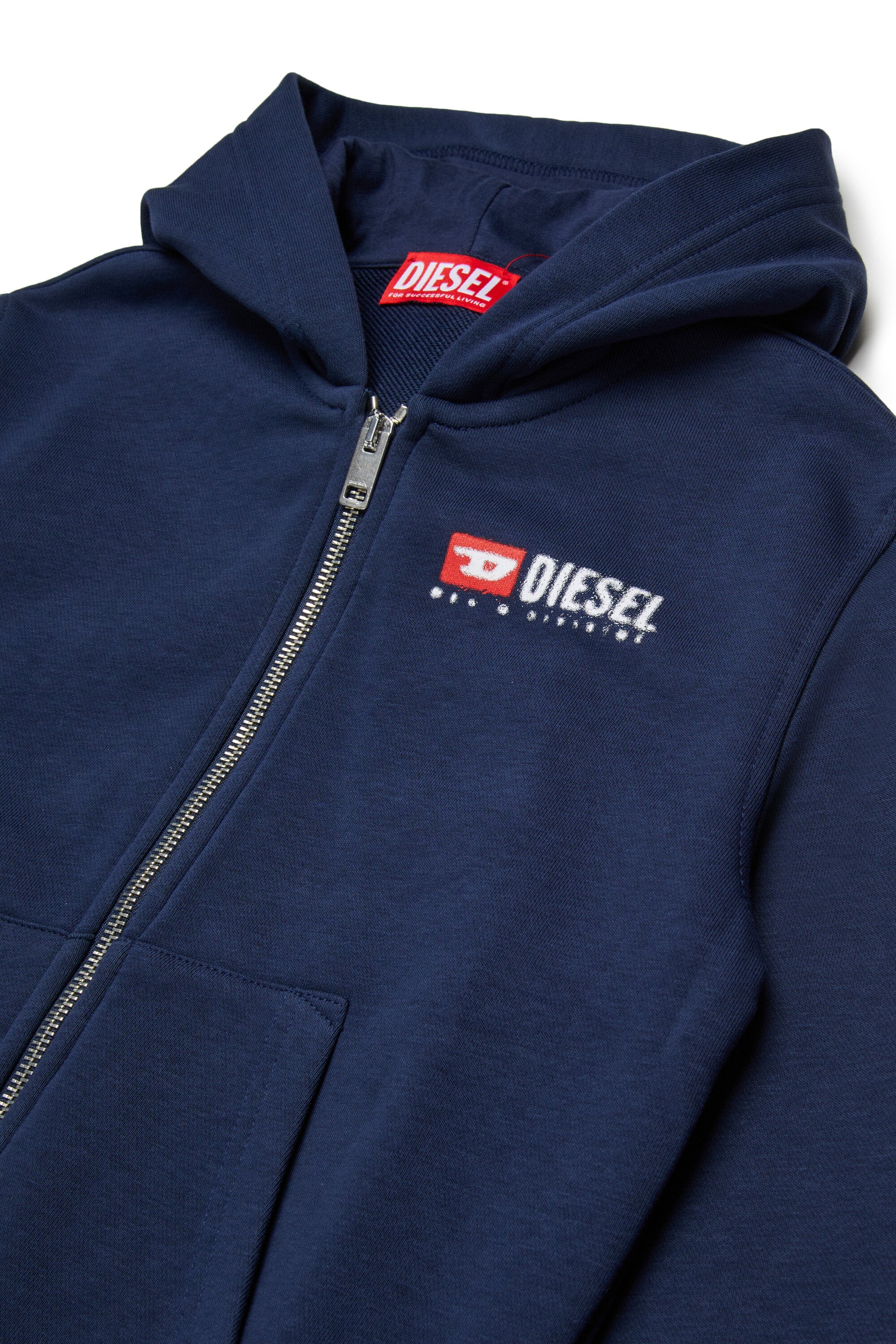 Hooded sweatshirt with zip and Diesel Denim Division logo