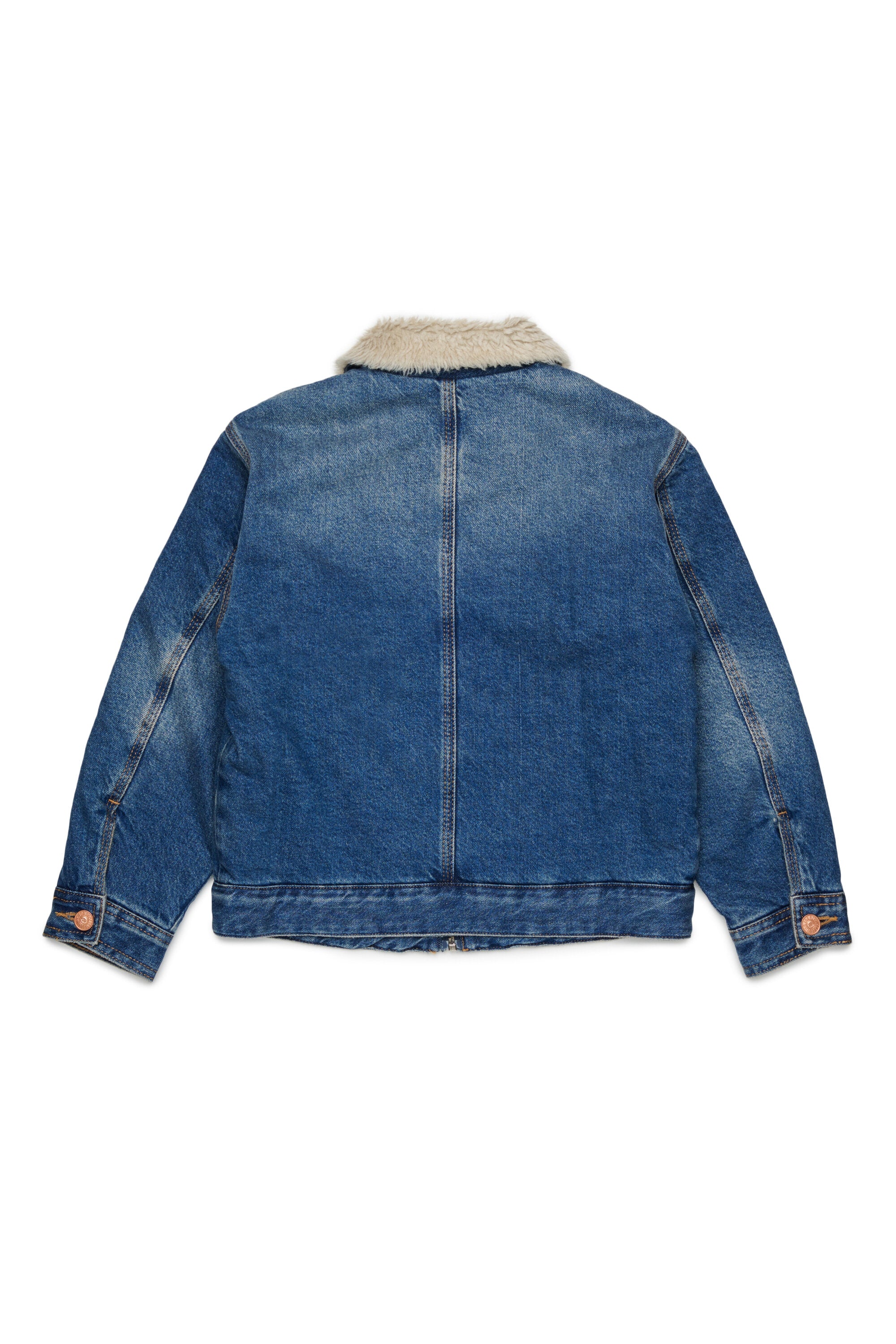 Denim jacket with shearling and printed logo