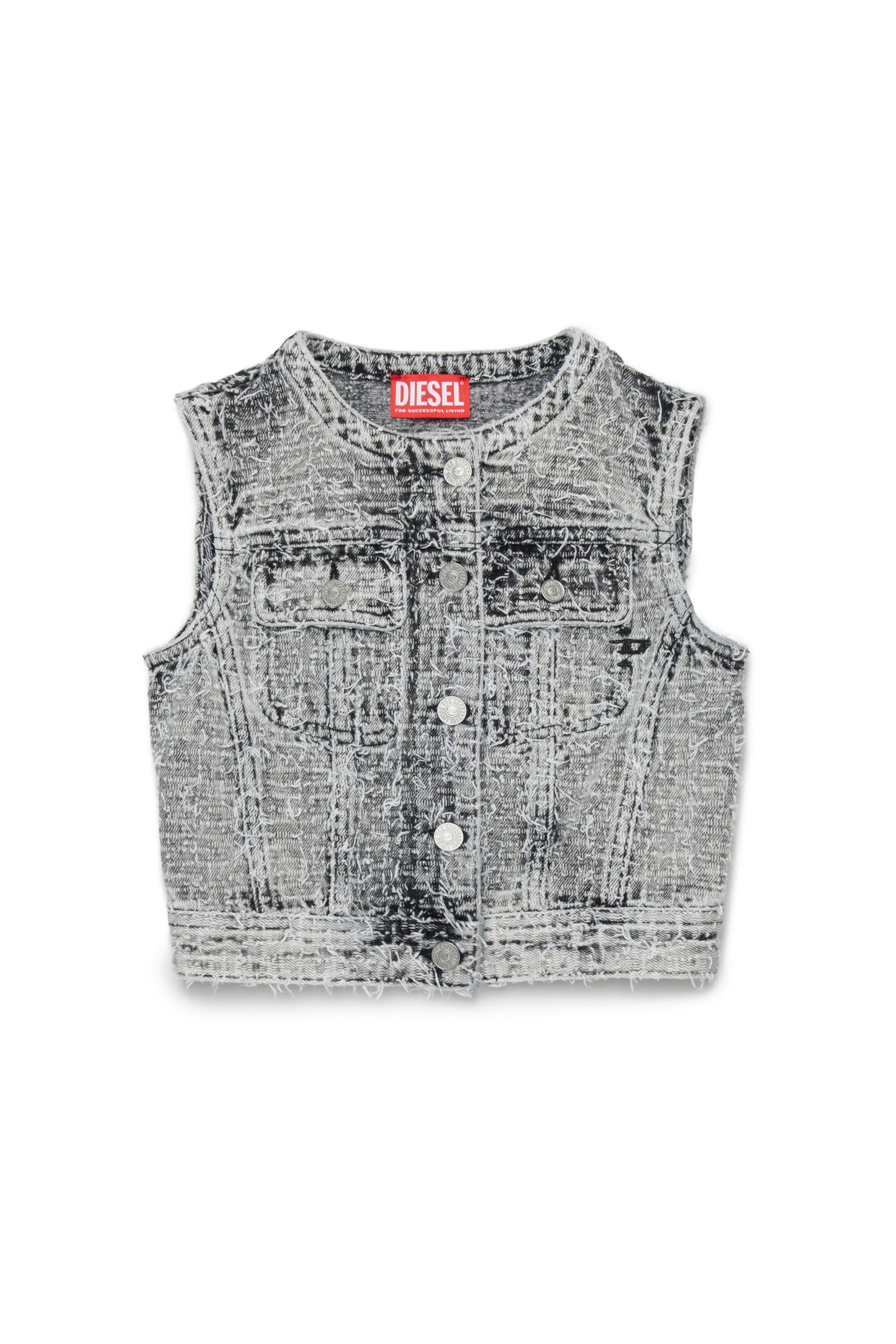Sleeveless denim jacket with logo