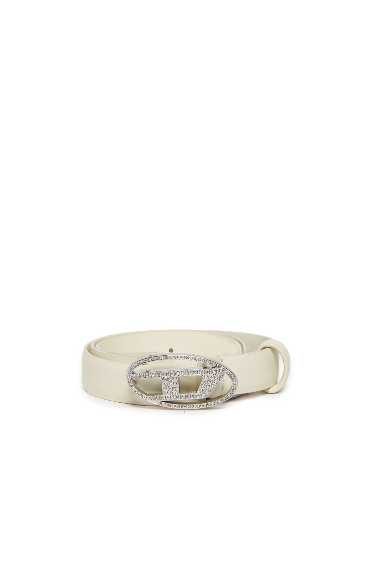 Oval D genuine leather belt with rhinestones