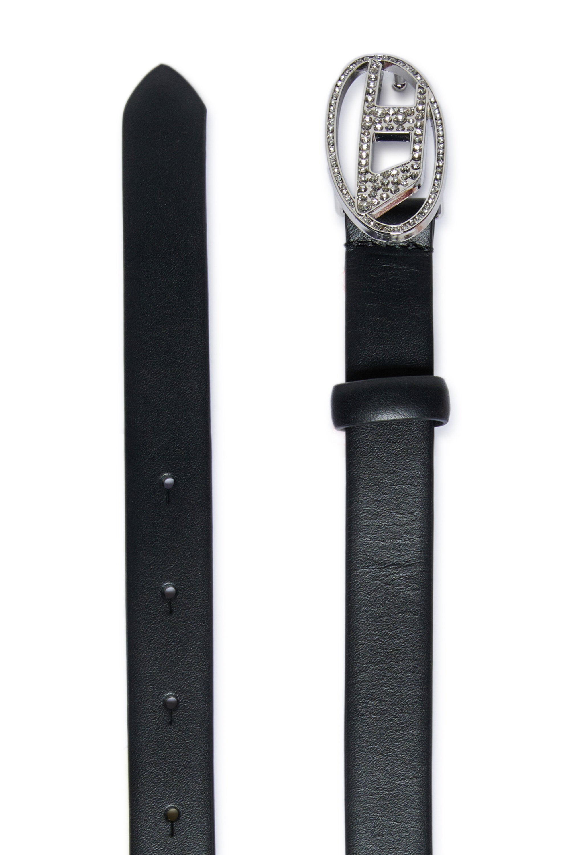 Oval D genuine leather belt with rhinestones