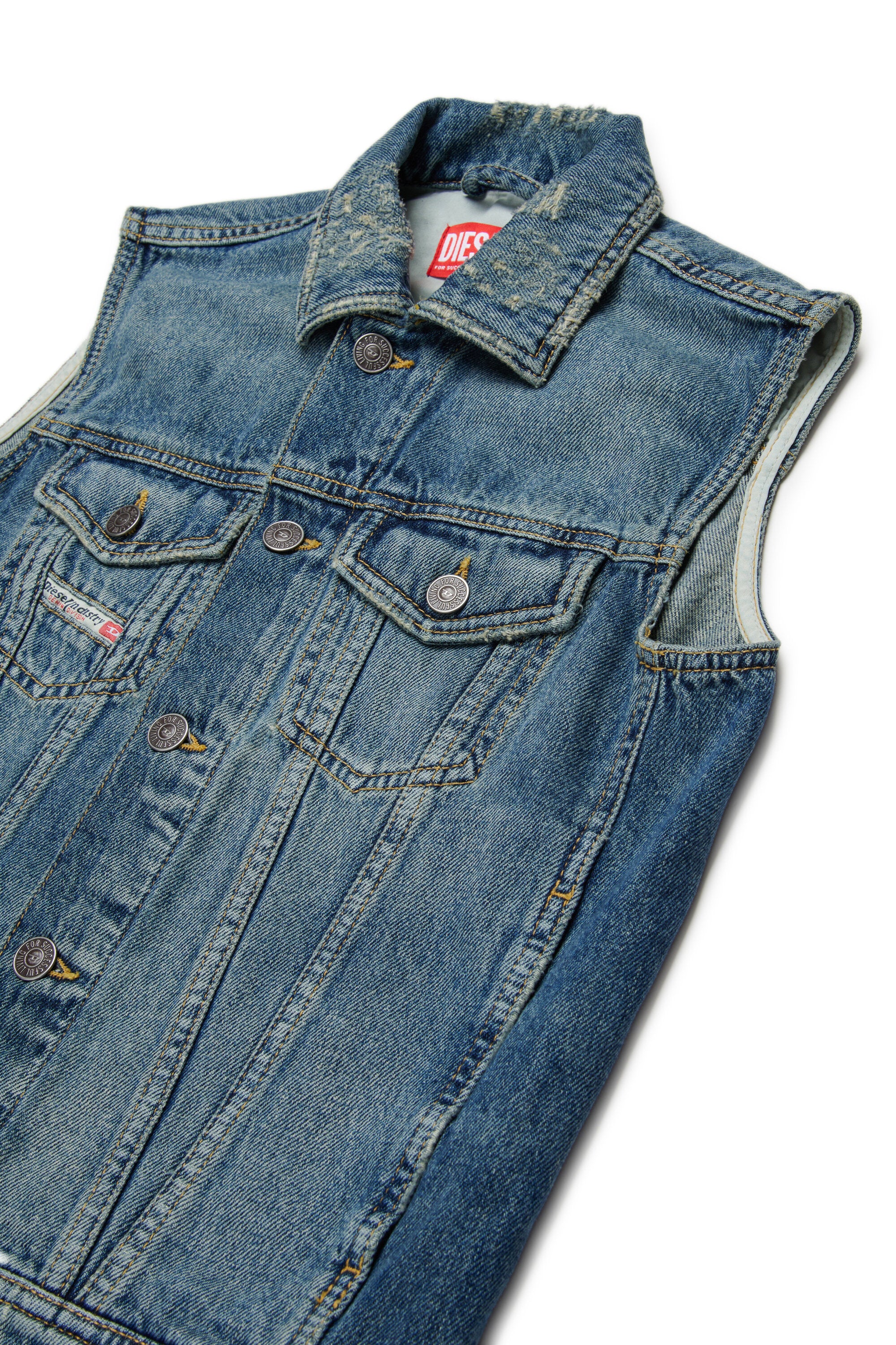 Denim vest with printed logo
