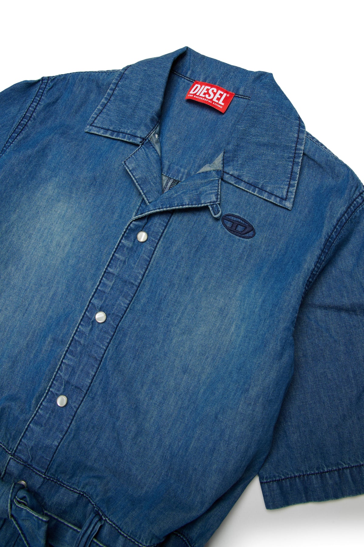 Denim romper with logo