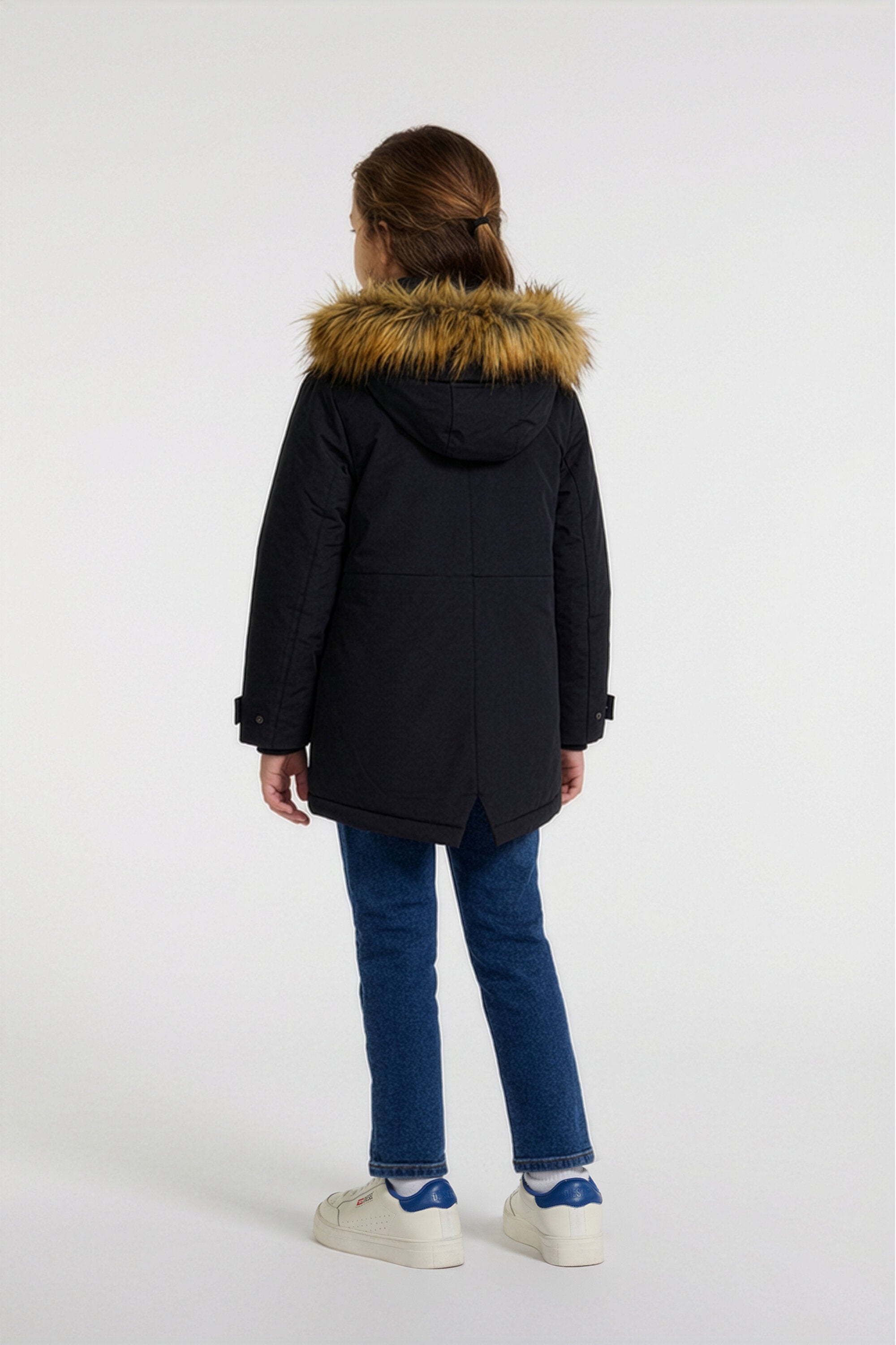 Padded jacket with faux fur hood and pockets