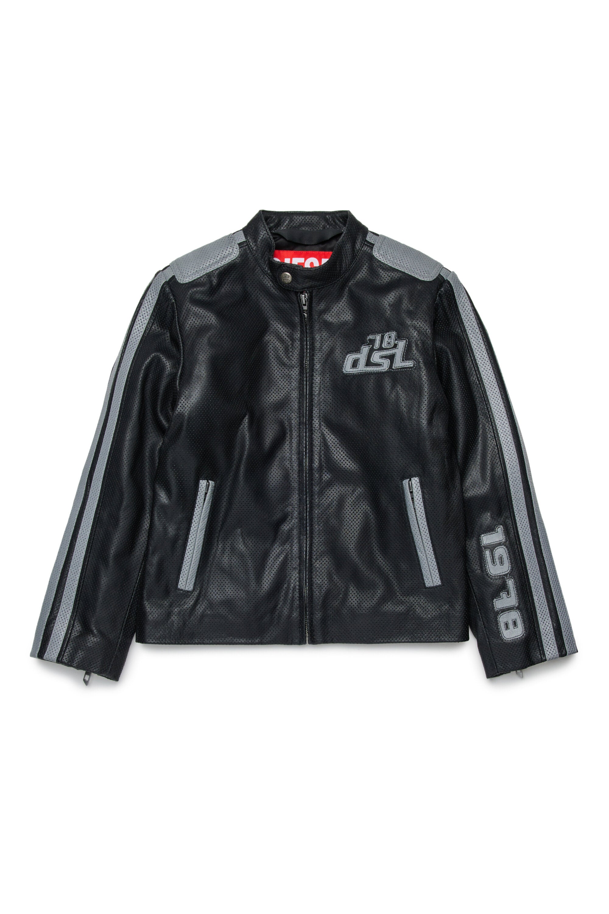 Biker jacket with printed logo