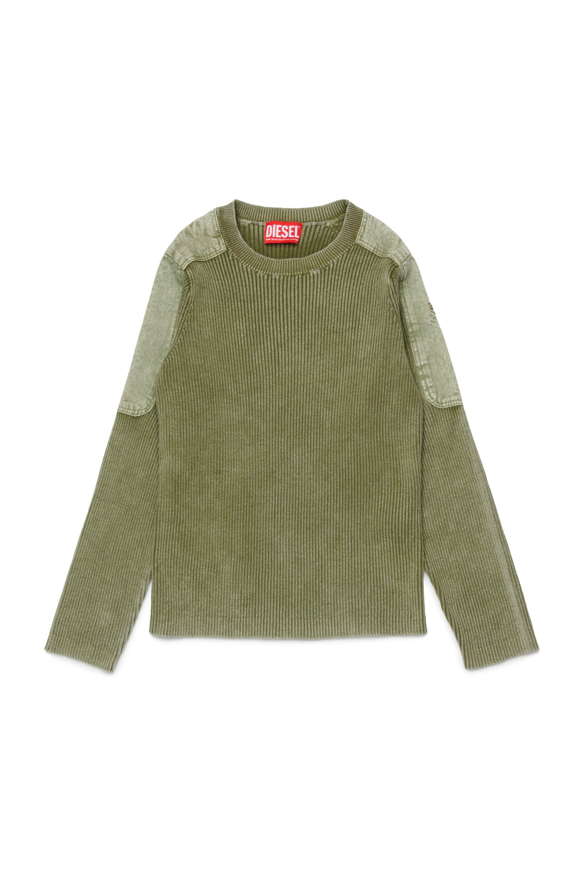 Ribbed crewneck pullover with logo