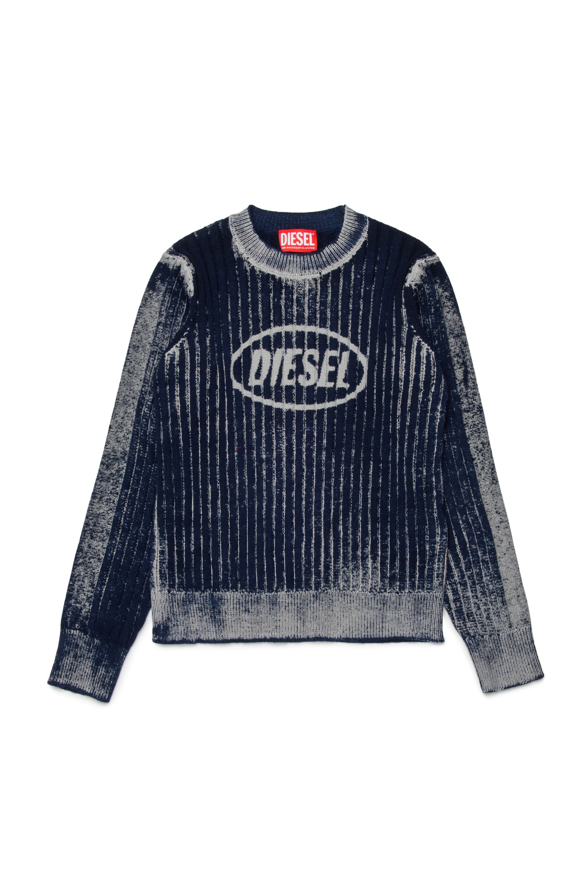 Ribbed crew-neck pullover with logo