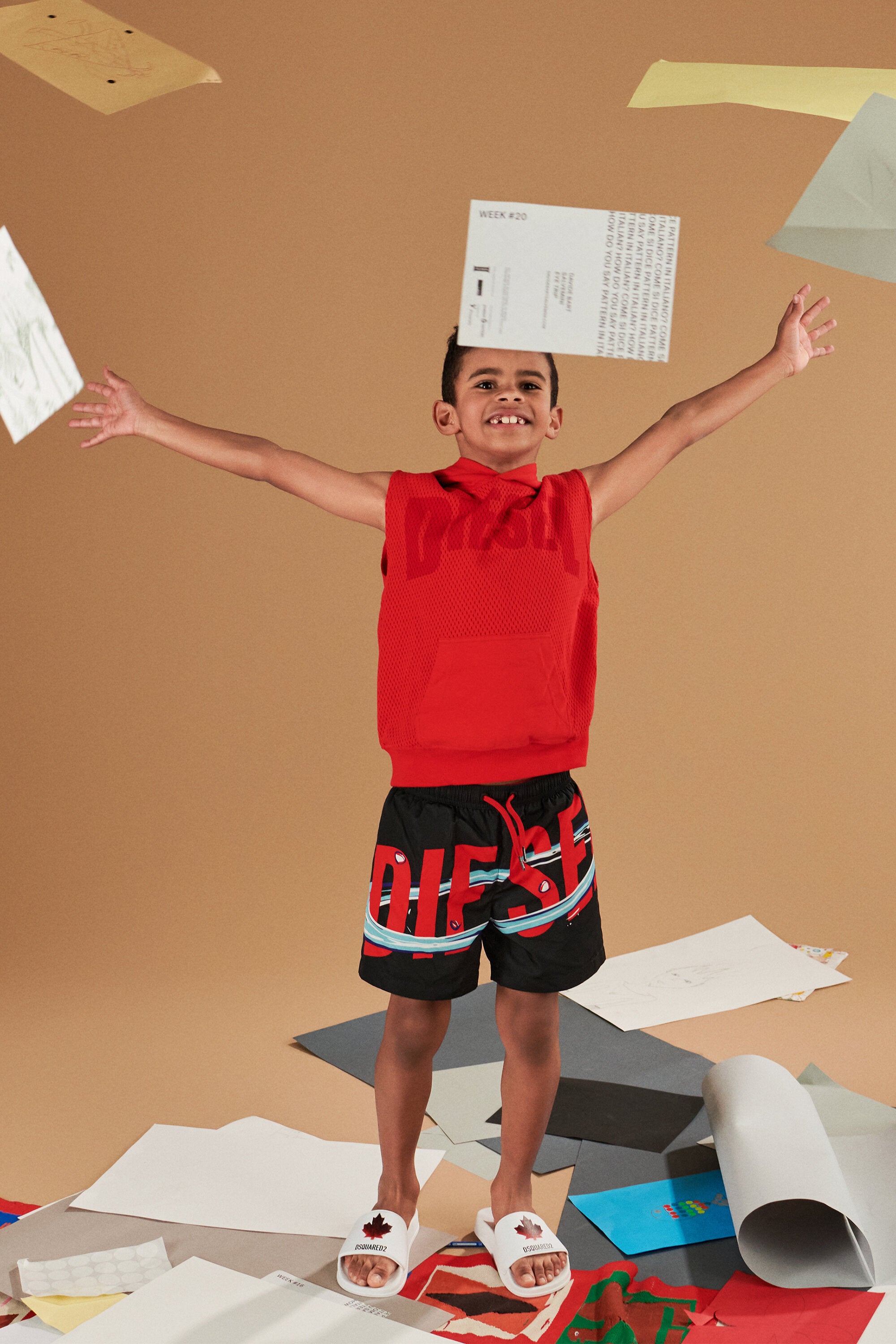 Boxer swim trunks with logo