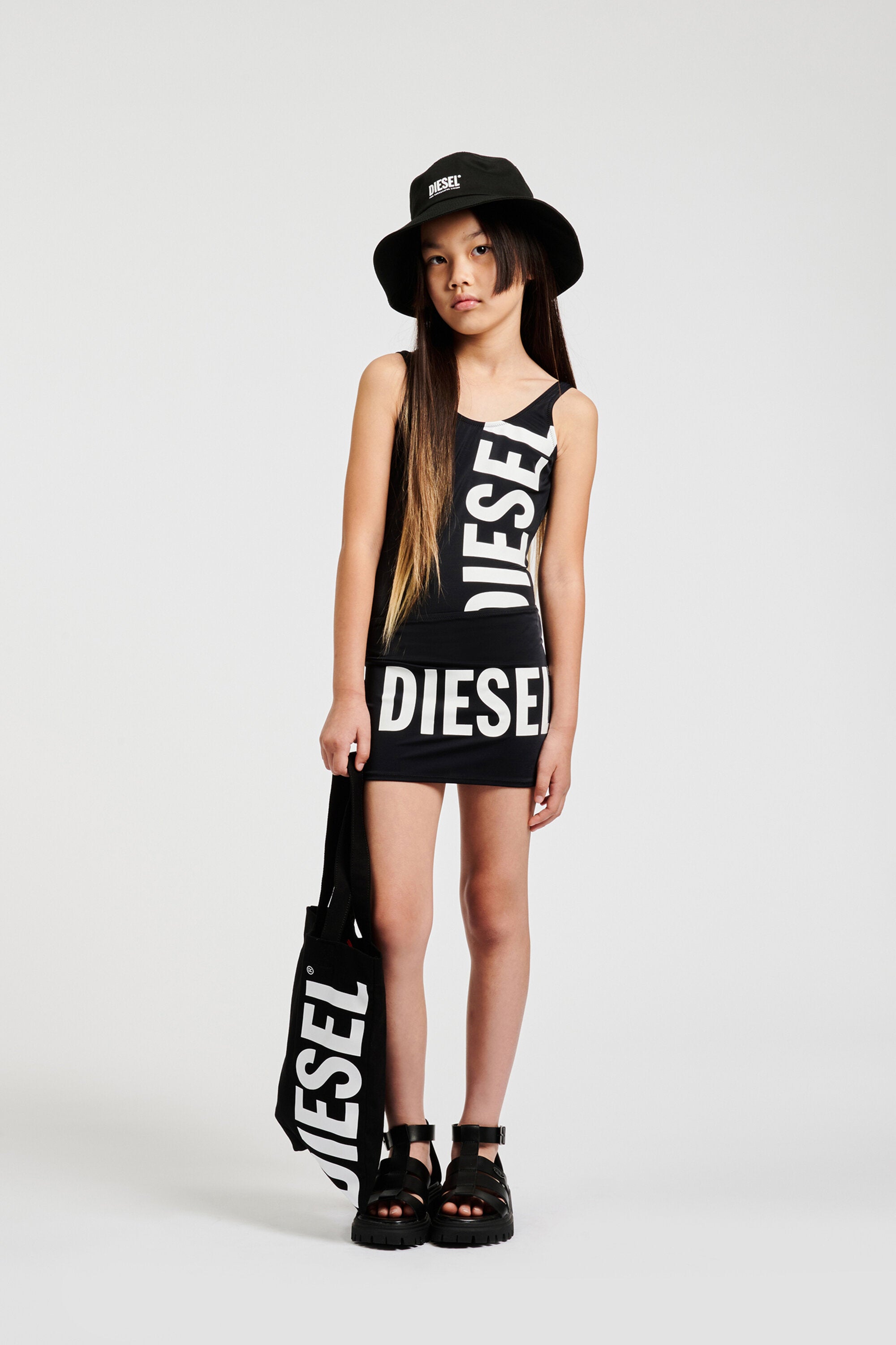One-piece swimsuit with logo