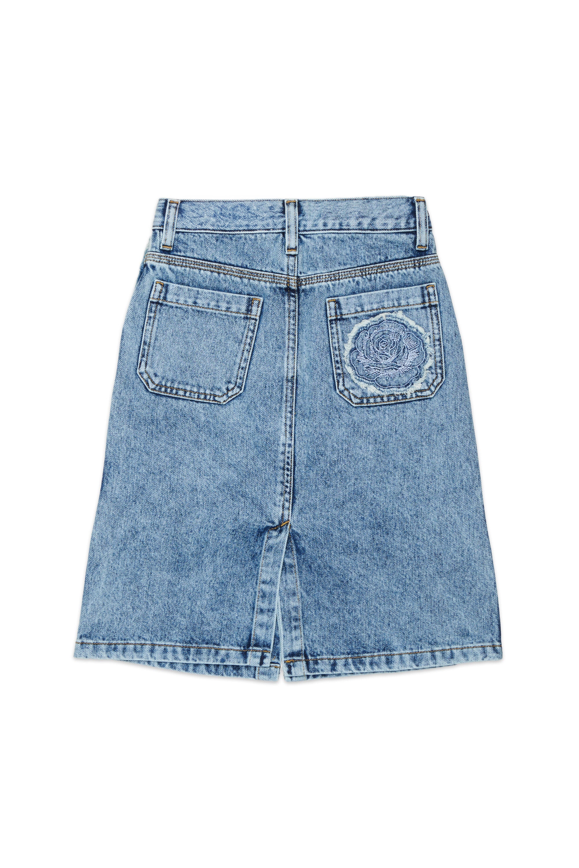Denim skirt with back embroidery